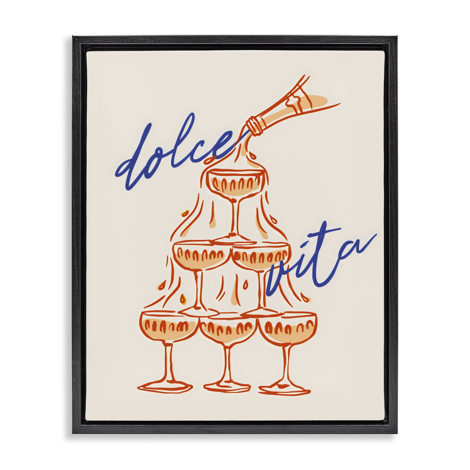 Stupell Industries Dolce Vita Champagne Tower Black Framed Floater Canvas Wall Art, design by The Prints Vibe