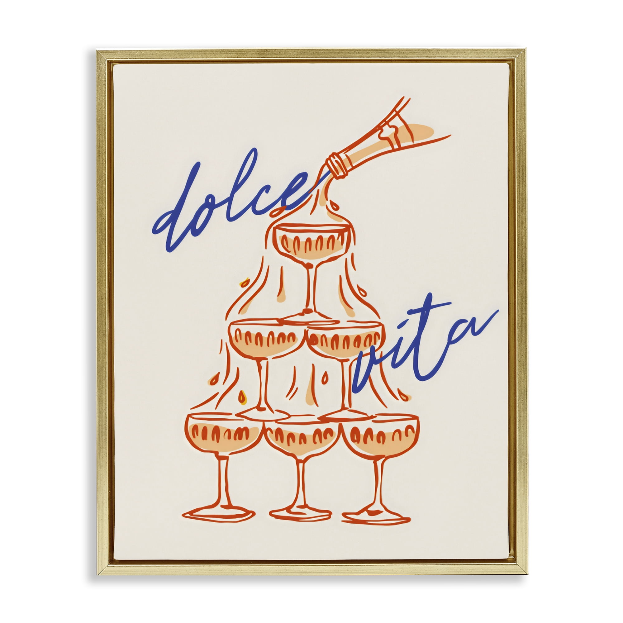 Stupell Industries Dolce Vita Champagne Tower Gold Framed Floater Canvas Wall Art, design by The Prints Vibe