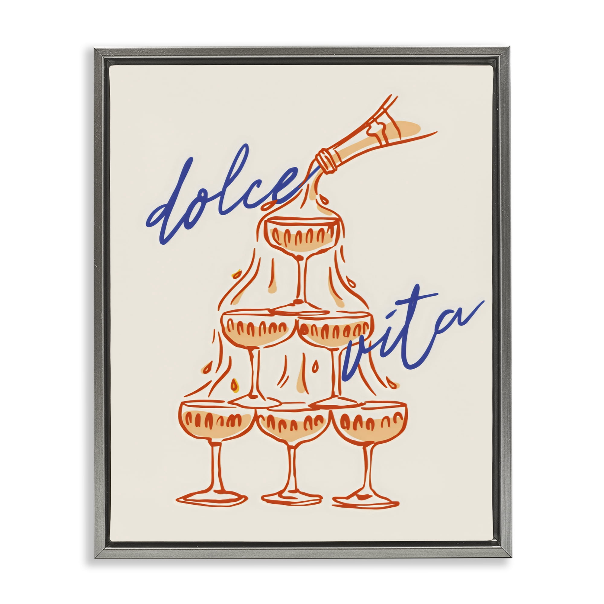 Stupell Industries Dolce Vita Champagne Tower Gray Framed Floater Canvas Wall Art, design by The Prints Vibe