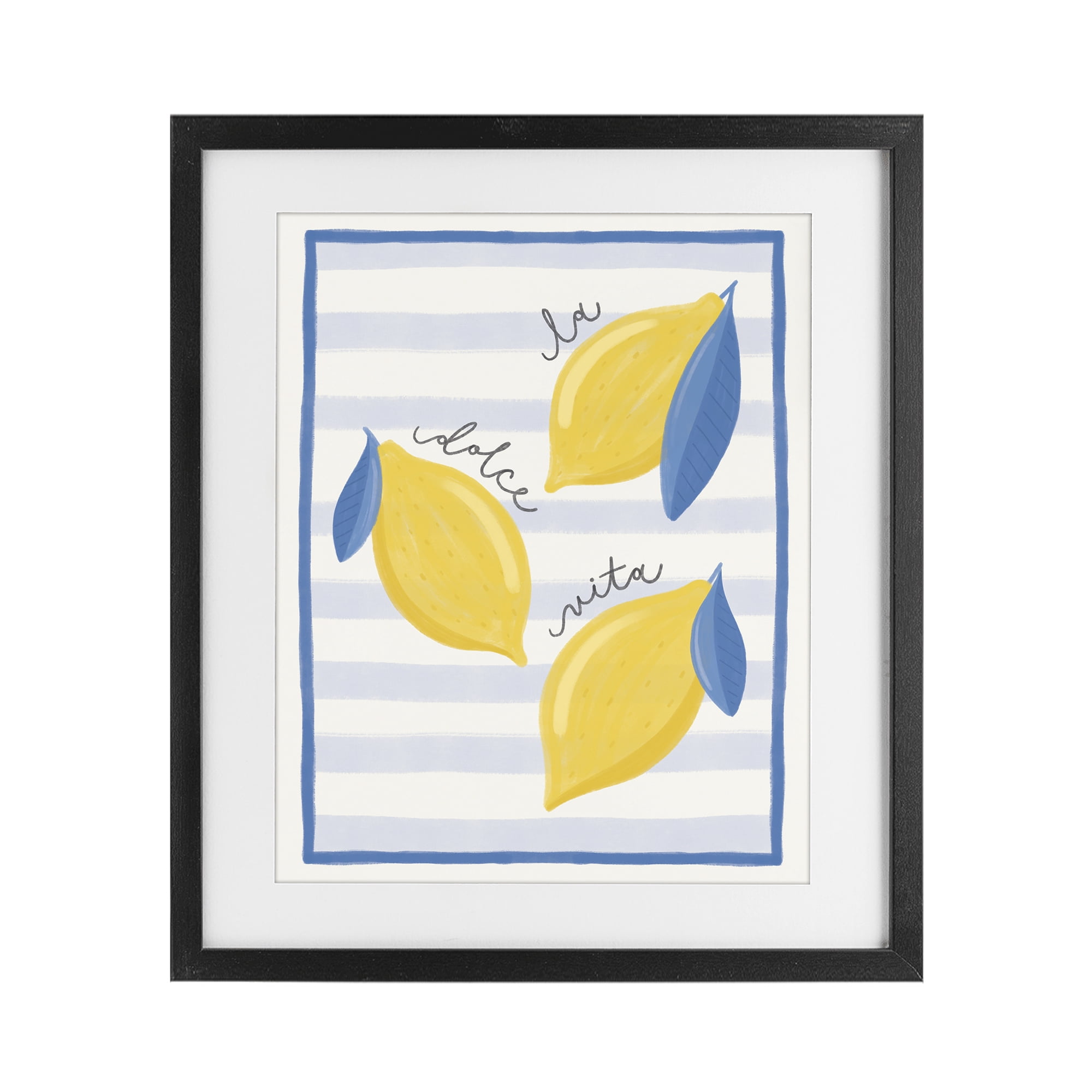 Stupell Industries Dolce Vita Lemons & Stripes Black Framed Print Under Glass, design by Jalynn Heerdt