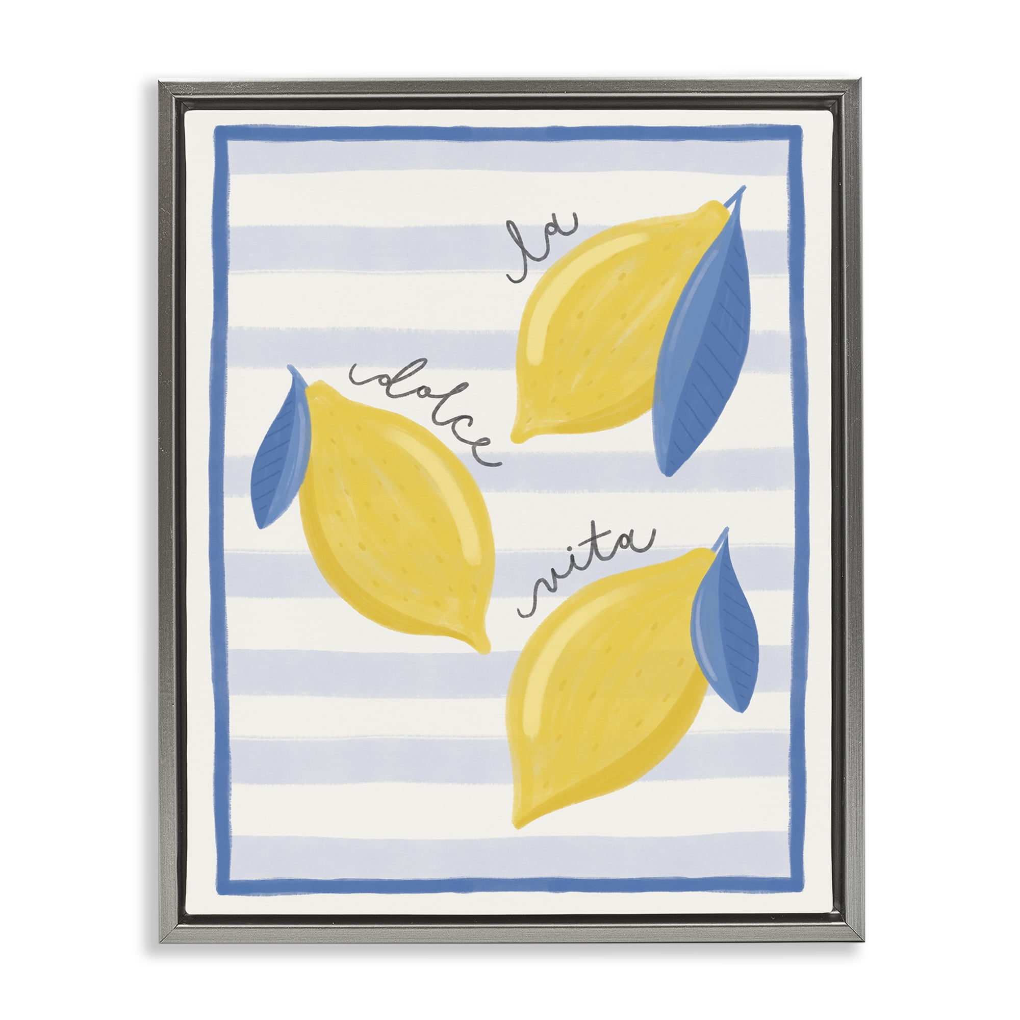 Stupell Industries Dolce Vita Lemons & Stripes Gray Framed Floater Canvas Wall Art, design by Jalynn Heerdt
