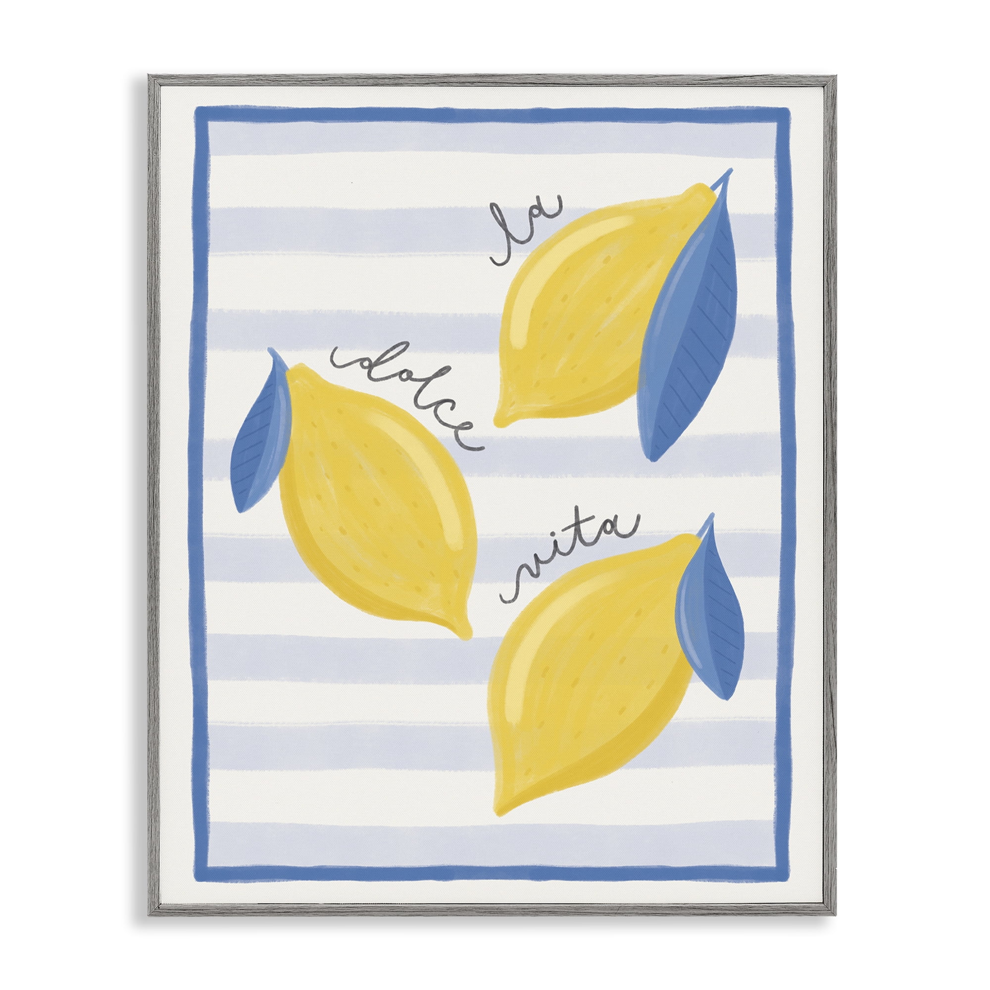 Stupell Industries Dolce Vita Lemons & Stripes Gray Framed Giclee Art, design by Jalynn Heerdt