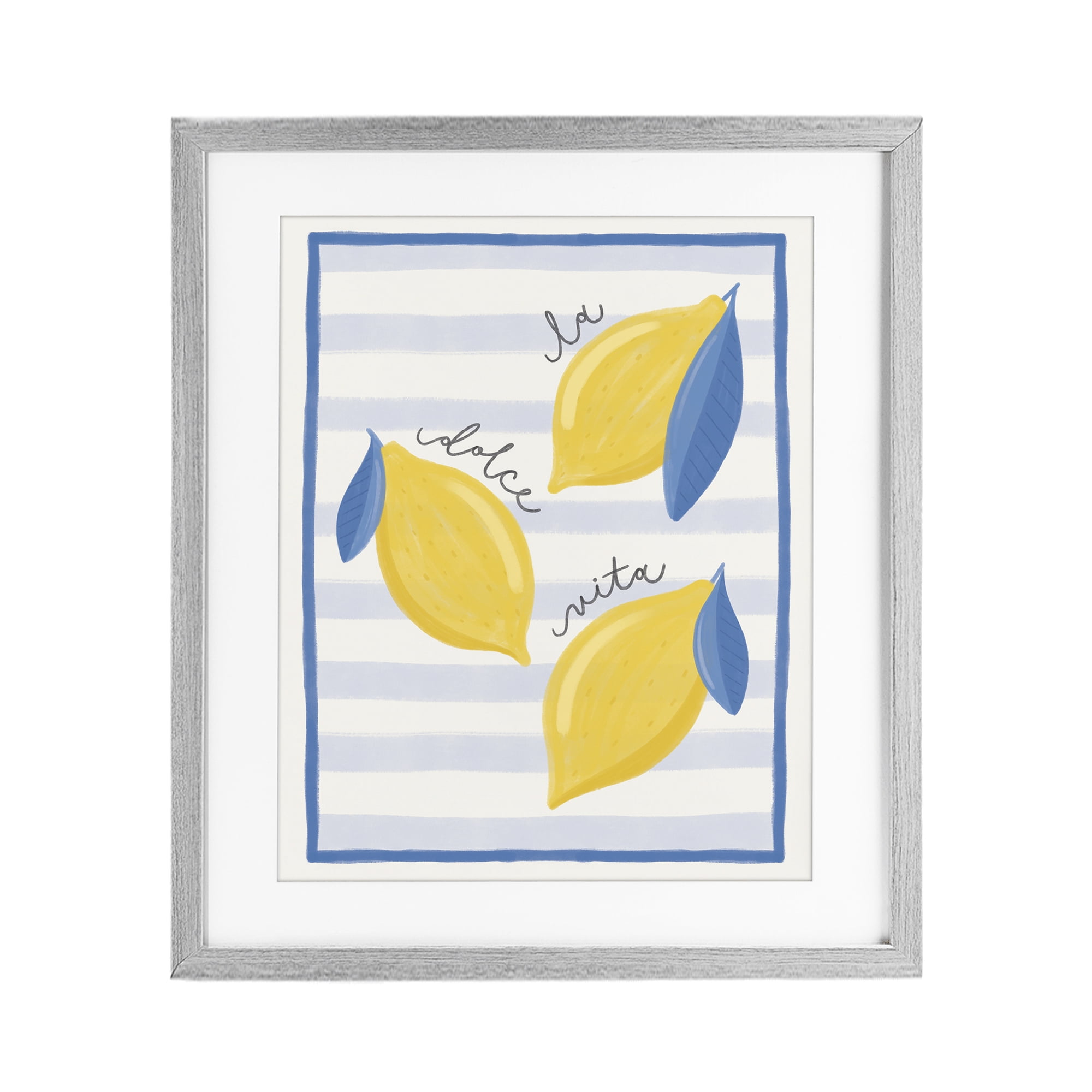 Stupell Industries Dolce Vita Lemons & Stripes Gray Framed Print Under Glass, design by Jalynn Heerdt