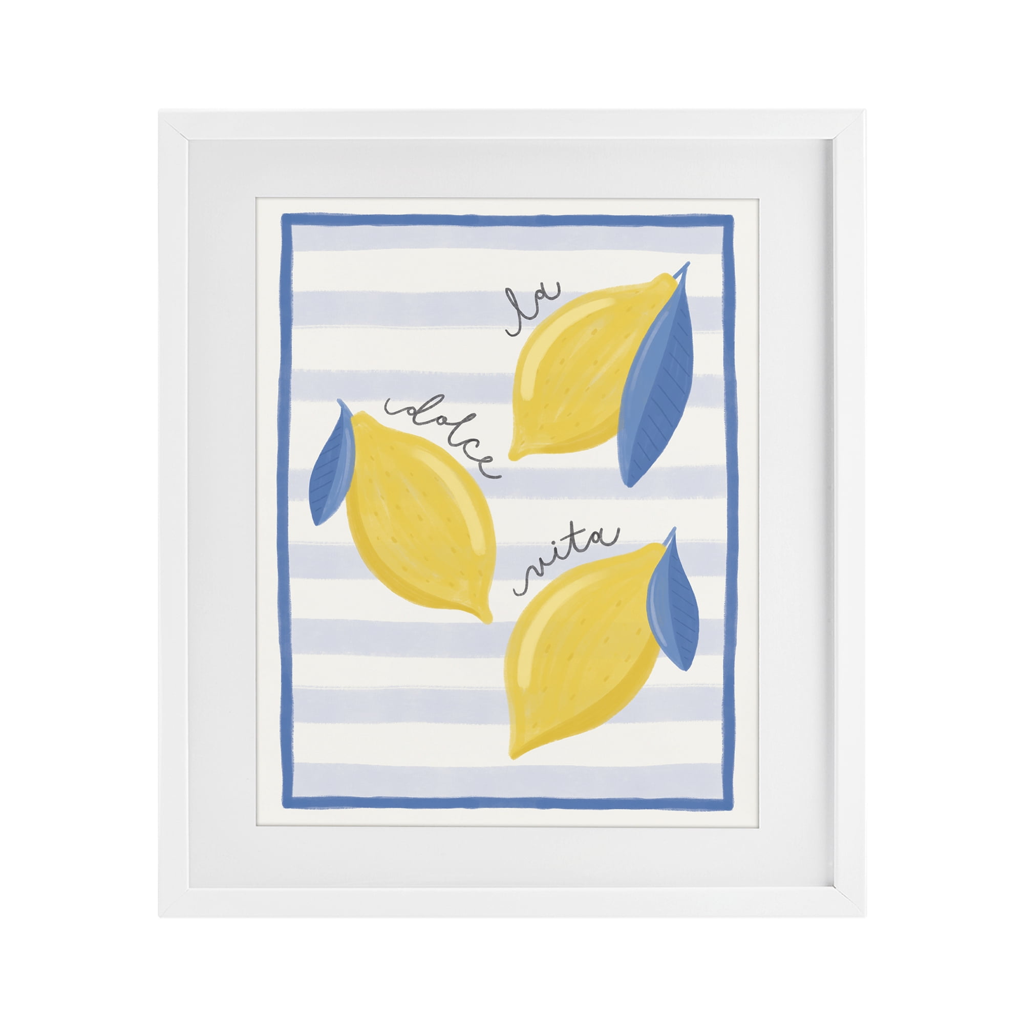 Stupell Industries Dolce Vita Lemons & Stripes White Framed Print Under Glass, design by Jalynn Heerdt