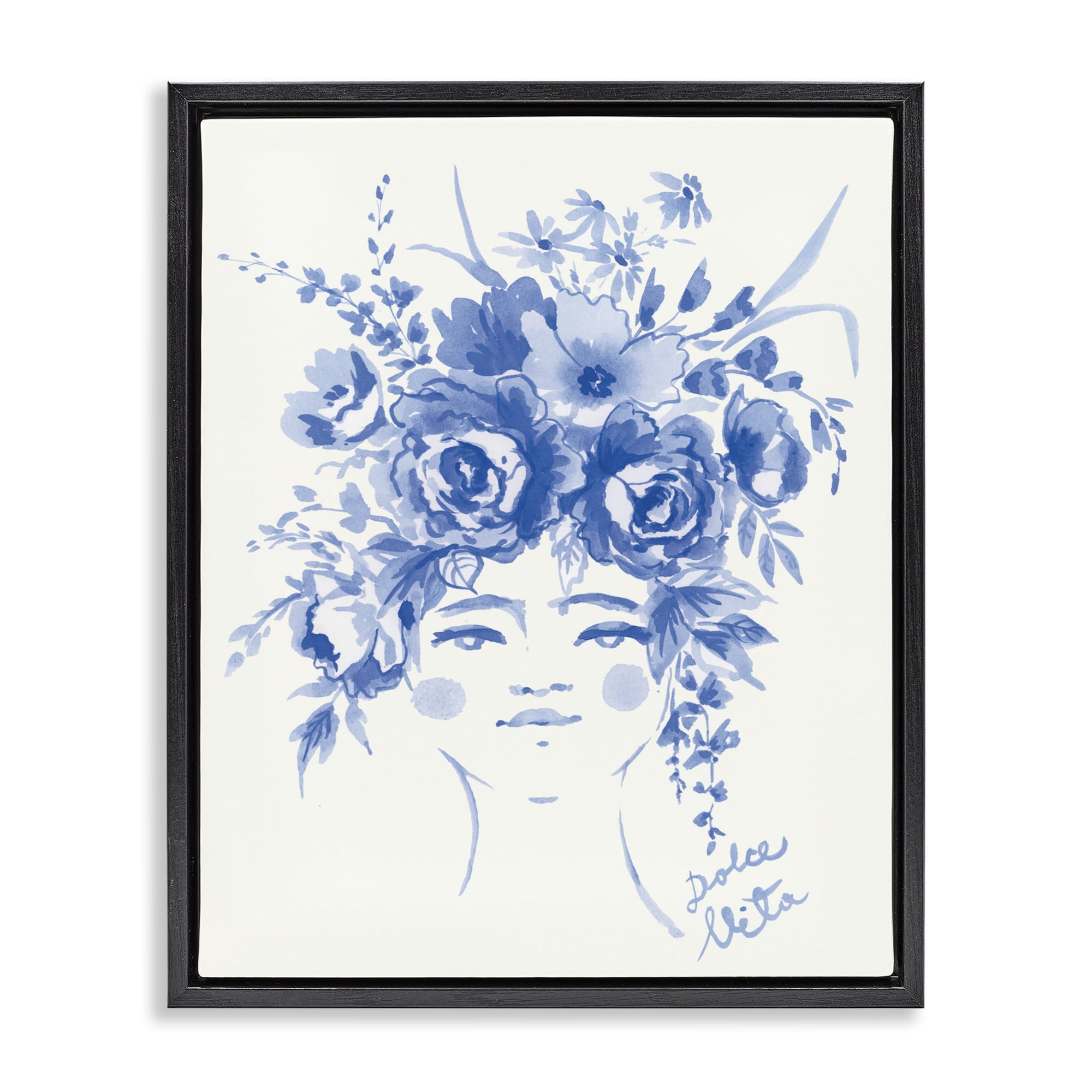Stupell Industries Dolce Vita Woman with Roses Black Framed Floater Canvas Wall Art, design by Karolina Sato