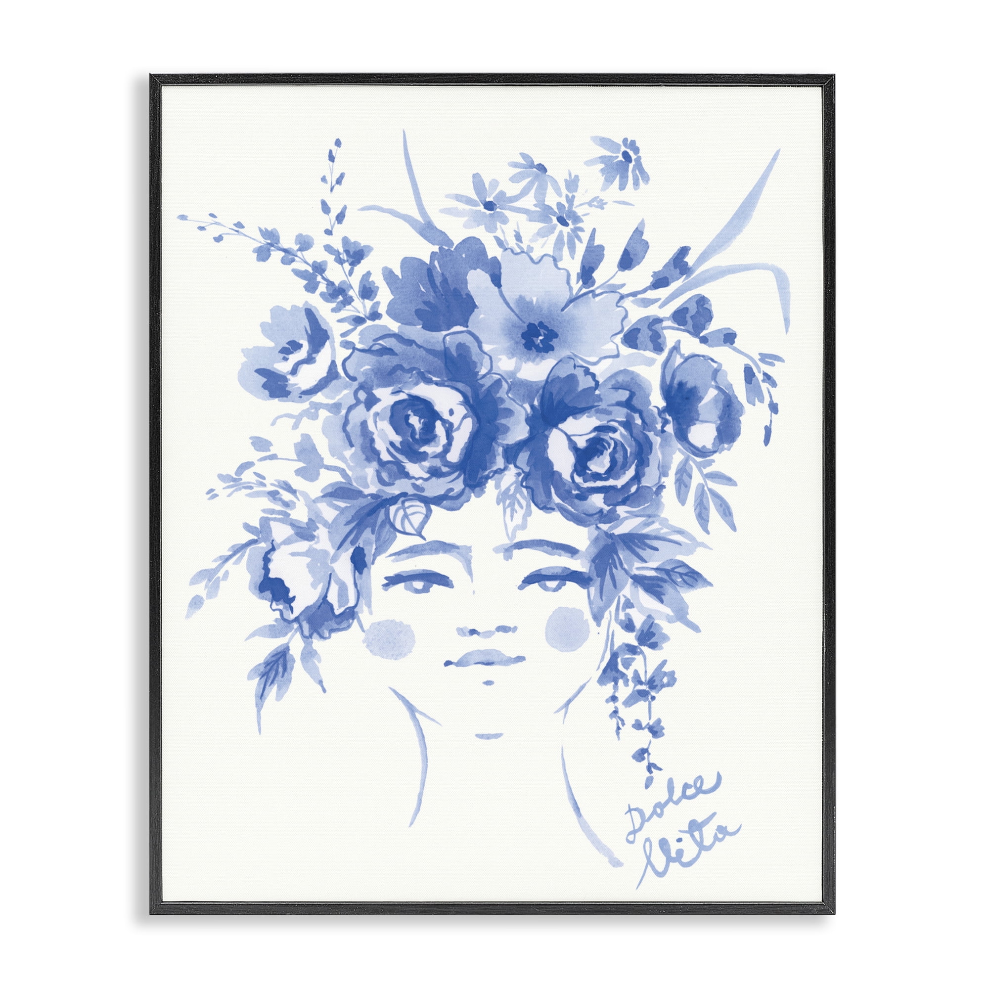 Stupell Industries Dolce Vita Woman with Roses Black Framed Giclee Art, design by Karolina Sato
