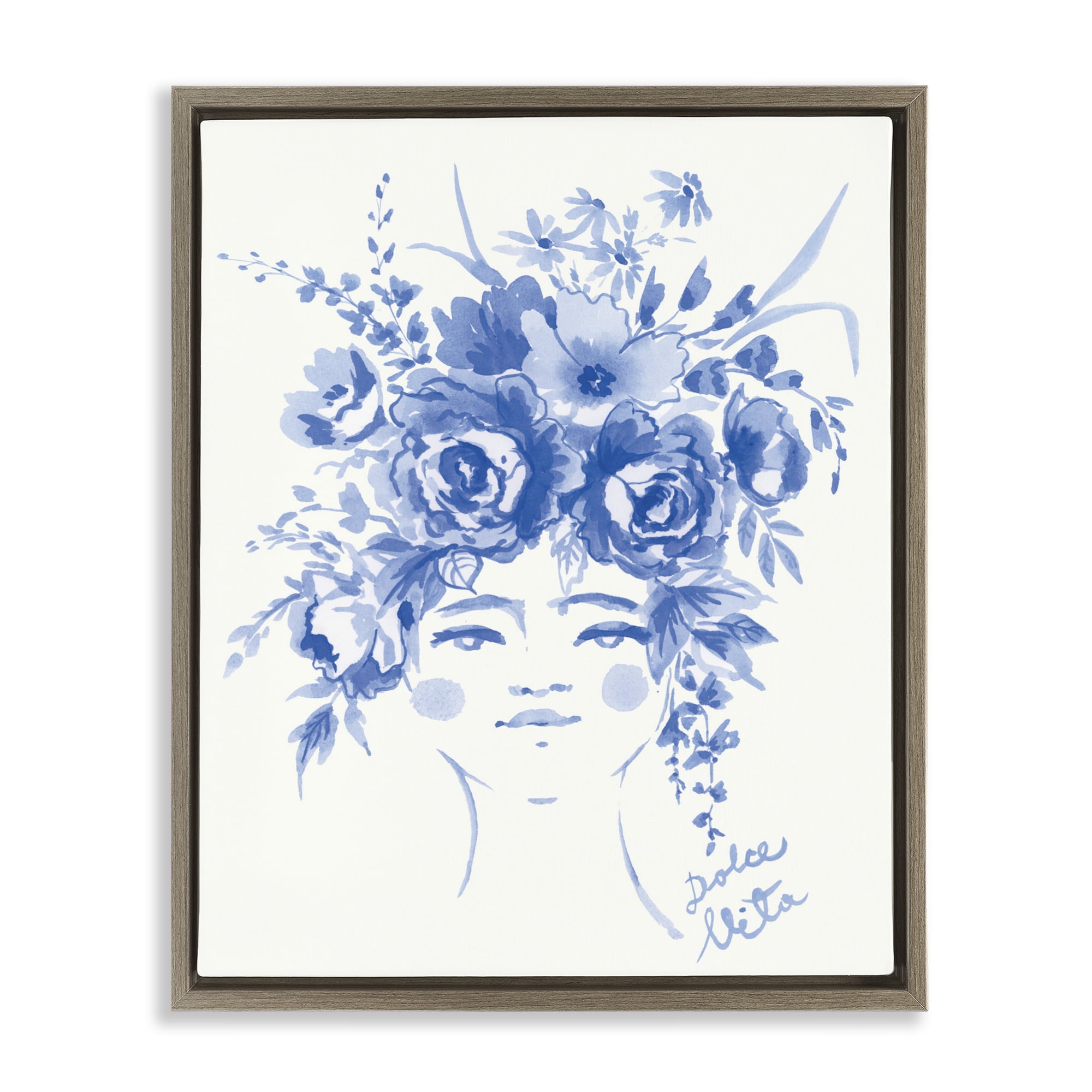 Stupell Industries Dolce Vita Woman with Roses Brown Framed Floater Canvas Wall Art, design by Karolina Sato