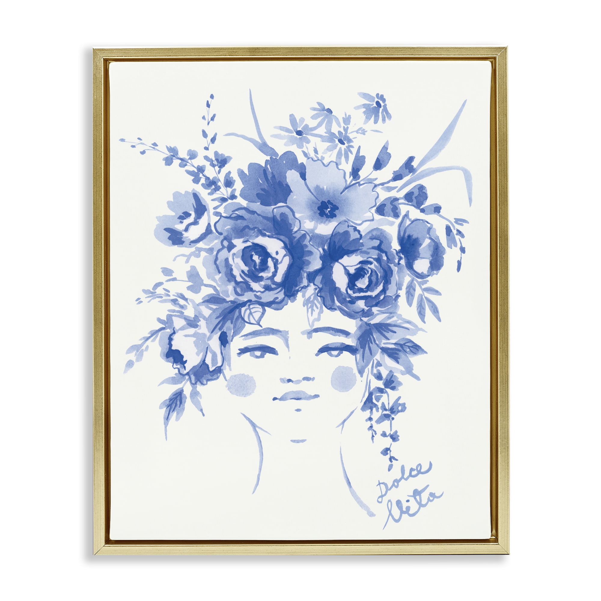 Stupell Industries Dolce Vita Woman with Roses Gold Framed Floater Canvas Wall Art, design by Karolina Sato