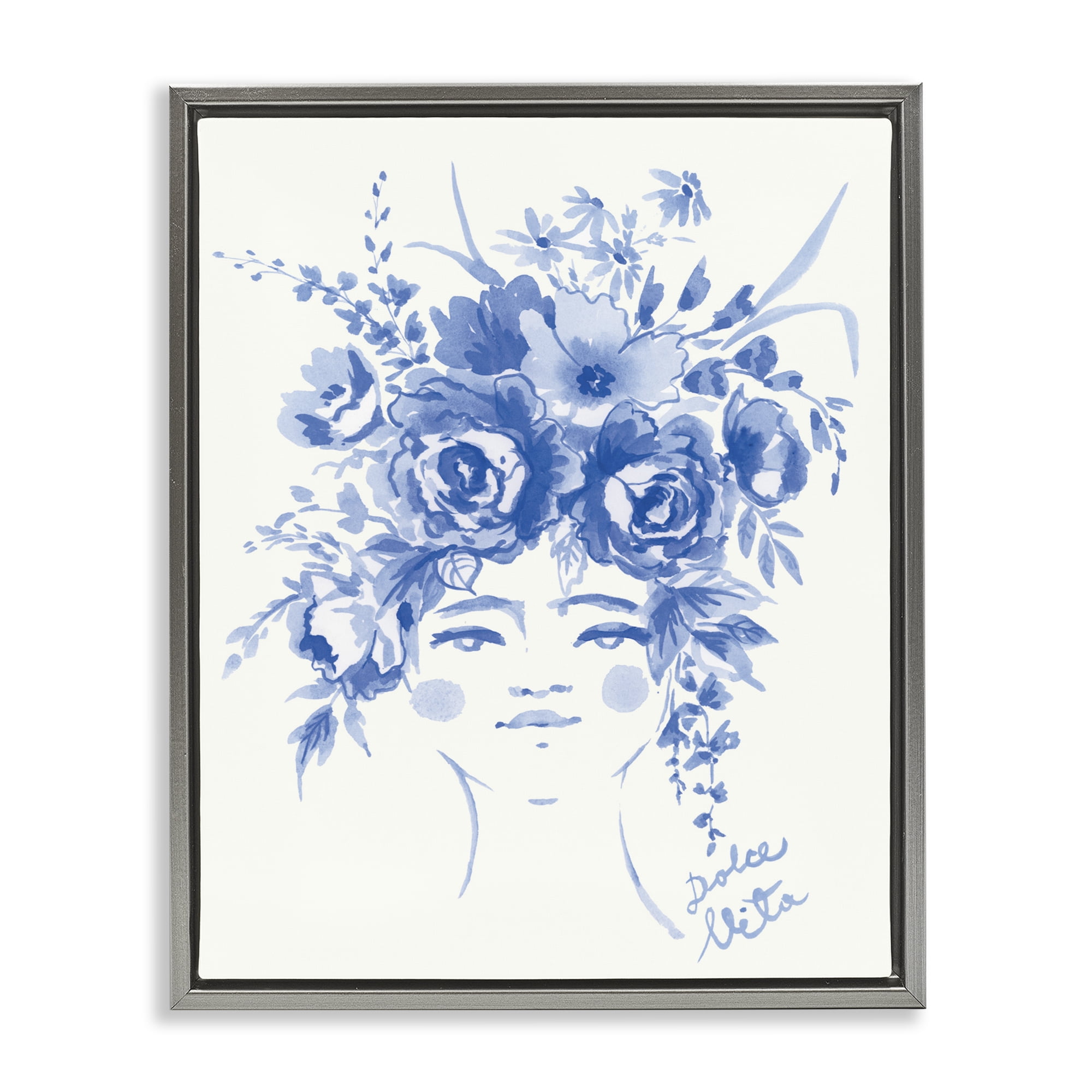 Stupell Industries Dolce Vita Woman with Roses Gray Framed Floater Canvas Wall Art, design by Karolina Sato