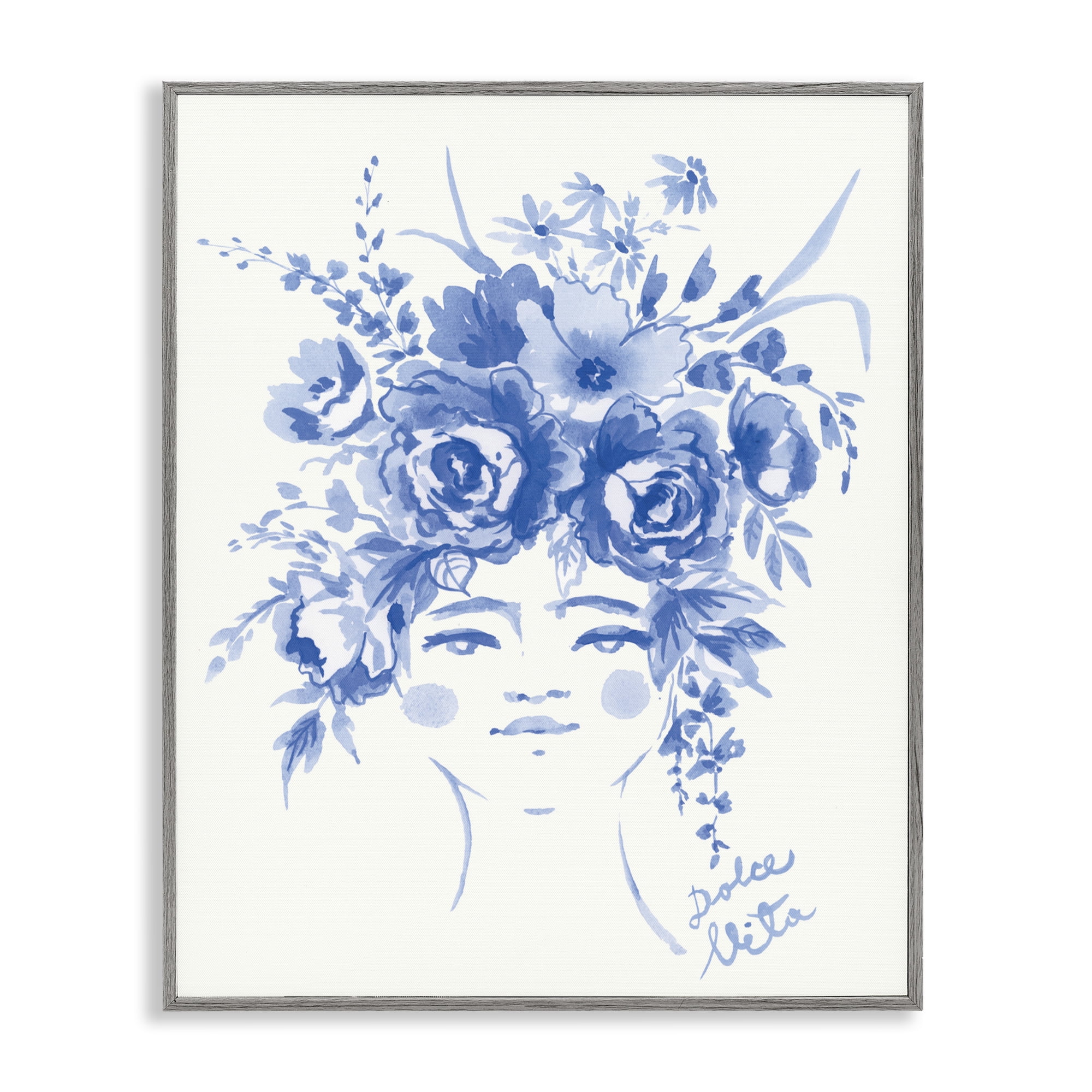 Stupell Industries Dolce Vita Woman with Roses Gray Framed Giclee Art, design by Karolina Sato