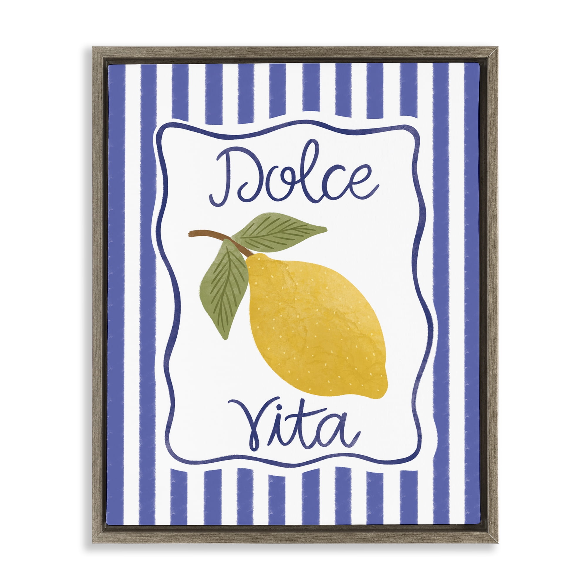 Stupell Industries Dolce Vita with Lemon Food & Beverage Painting Brown Floater Framed Canvas Art Print Wall Art, 17 x 21