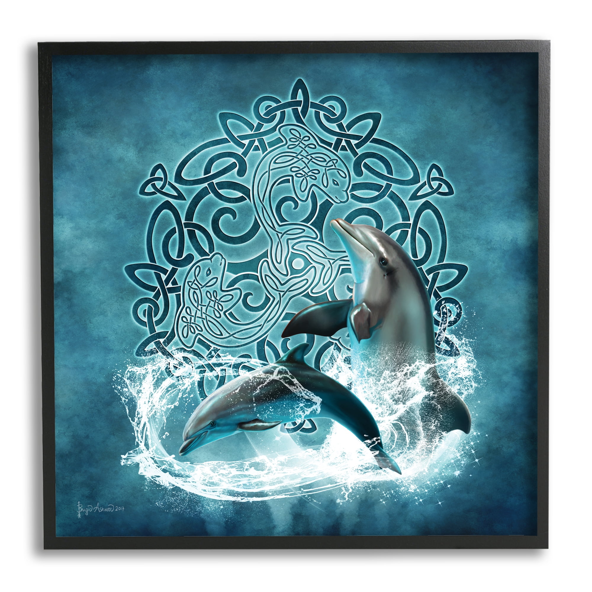 Stupell Industries Dolphin Celtic Knot Pattern Animals & Insects Painting Black Framed Art Print Wall Art, 17 x 17