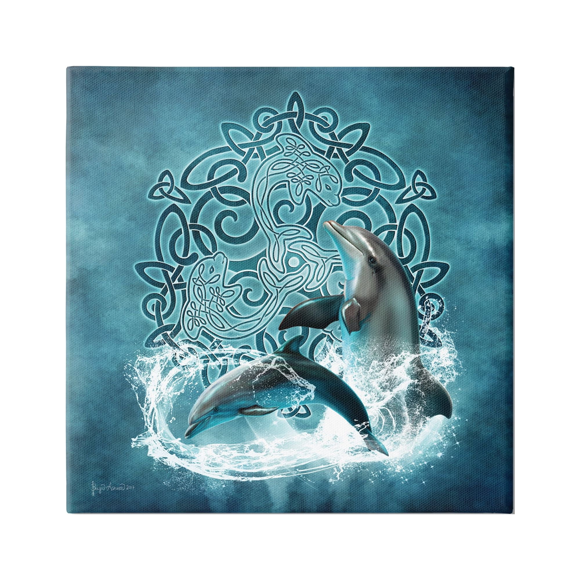 Stupell Industries Dolphin Celtic Knot Pattern Animals & Insects Painting Gallery Wrapped Canvas Art Print Wall Art, 17 x 17