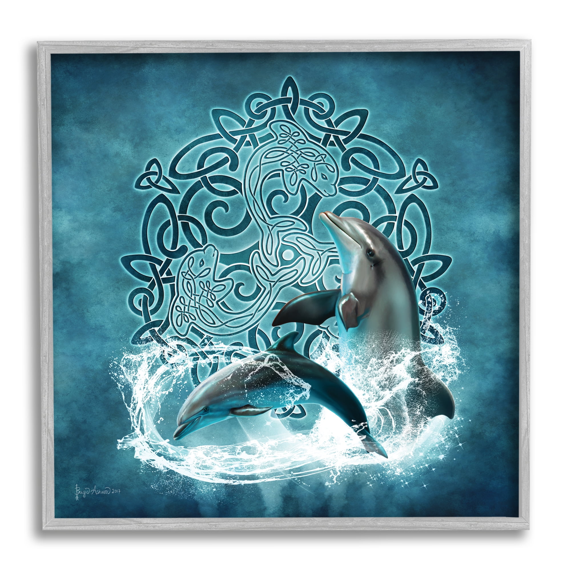 Stupell Industries Dolphin Celtic Knot Pattern Animals & Insects Painting Gray Framed Art Print Wall Art, 12 x 12