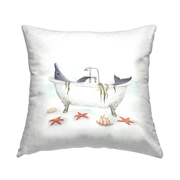 Stupell Industries Dolphin Lounging Nautical Seaweed Coastal Bathtub Design by Ziwei Li Throw Pillow