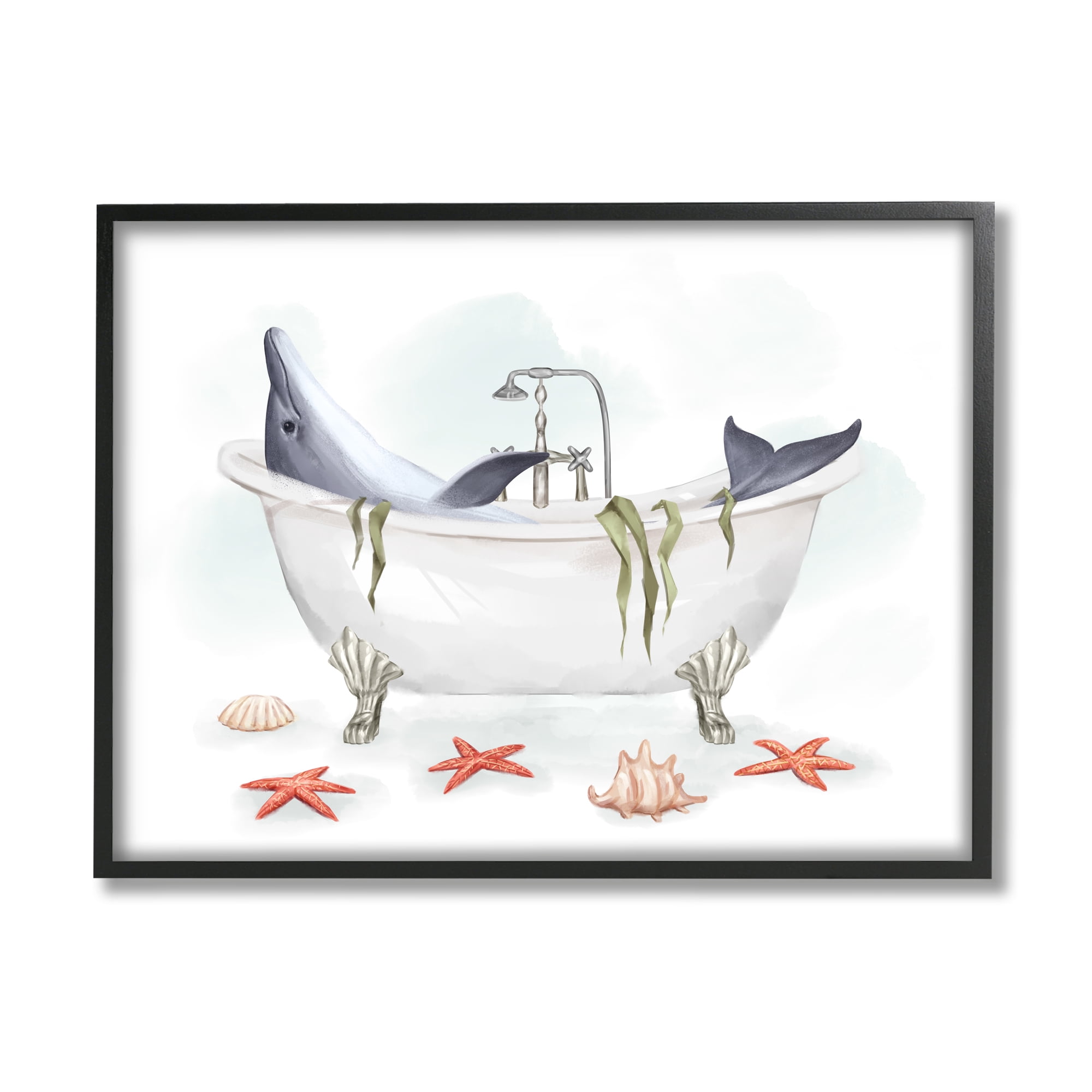 Stupell Industries Dolphin Lounging in Bath Tub Nautical Shells, 11 x 14, Designed by Ziwei Li