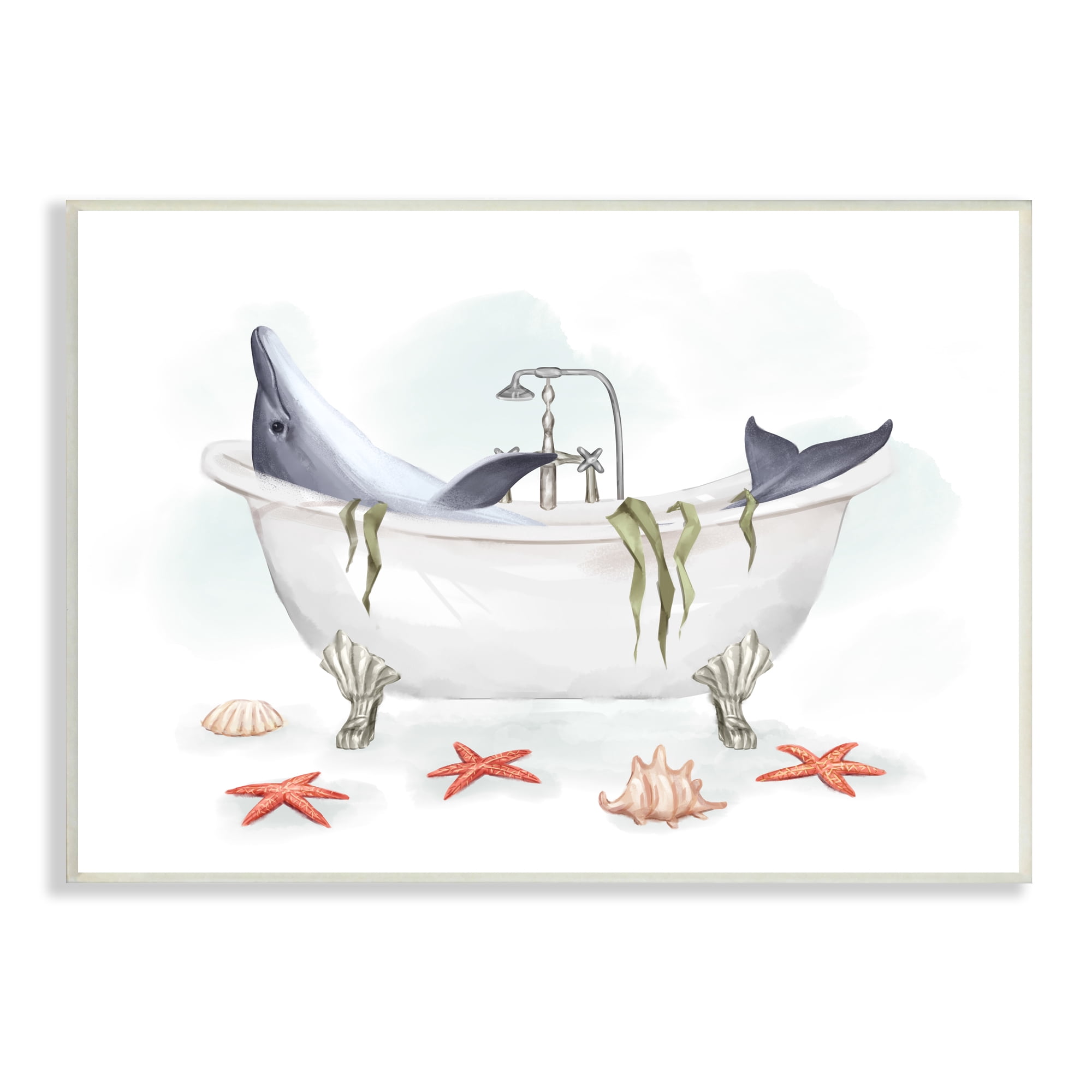 Stupell Industries Dolphin Lounging in Bath Tub Nautical Shells, 13 x 19, Designed by Ziwei Li