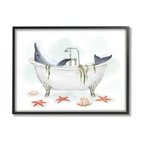 Stupell Industries Dolphin Lounging in Bath Tub Nautical Shells Novelty Painting Black Framed Art Print Wall Art, 24 x 30, Design by Ziwei Li