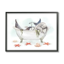 Stupell Industries Dolphin & Manatee Bathtub Animals & Insects Painting Black Framed Art Print Wall Art, 14 x 11