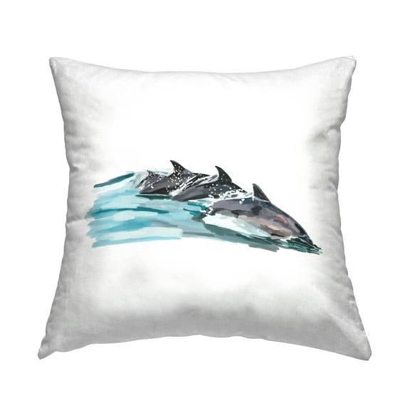 Stupell Industries Dolphins Swimming Minimal Sea Square Decorative Printed Throw Pillow, 18 x 18