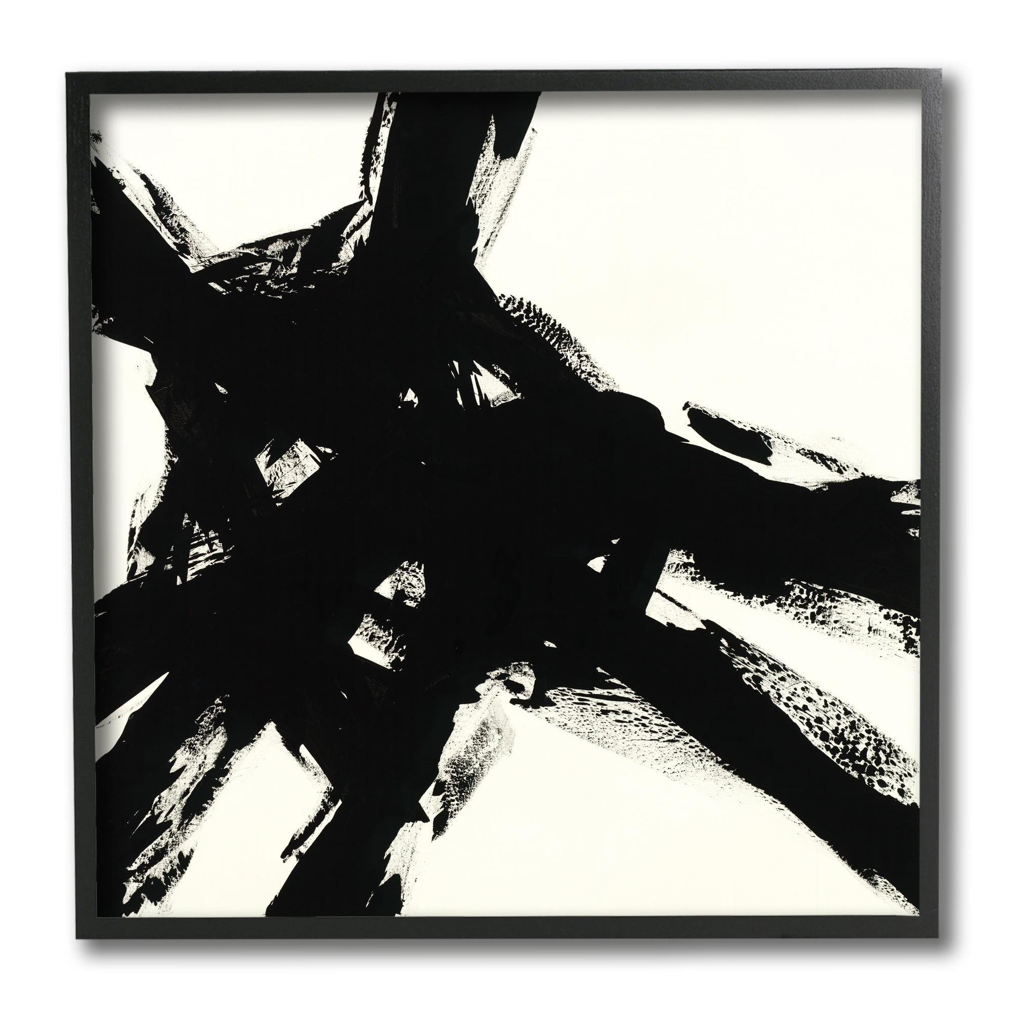 Stupell Industries Dominant Black Brushstrokes over Beige Abstraction Abstract Painting Black Framed Art Print Wall Art, 12 x 12