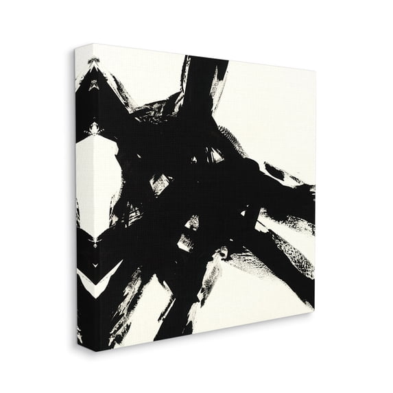Stupell Industries Dominant Black Brushstrokes over Beige Abstraction Abstract Painting Gallery Wrapped Canvas Art Print Wall Art, 36 x 36
