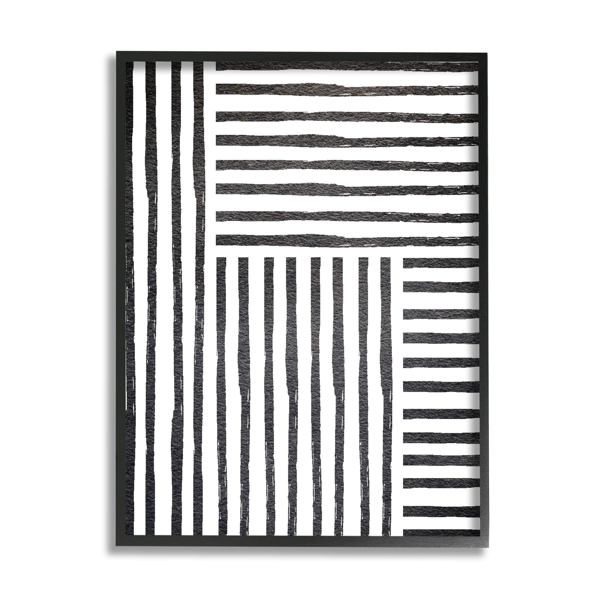 Stupell Industries Dominant Patterned Perpendicular Lines Modern Minimal Abstraction Rustic Painting Black Framed Art Print Wall Art, 11 x 14, Design by Leah Straatsma