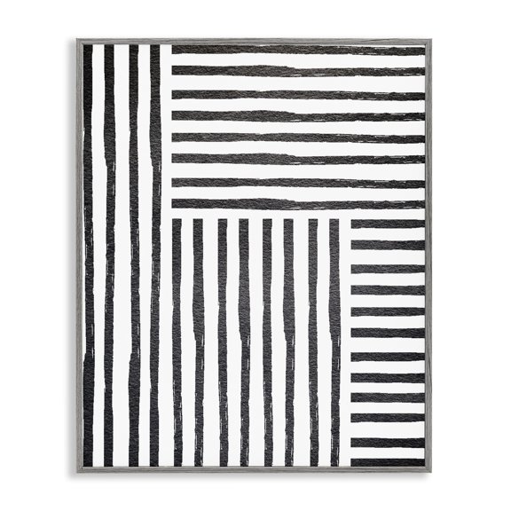 Stupell Industries Mid-Century Dominant Patterned Perpendicular Lines Modern Minimal Abstraction Gray Framed Giclee Art, 11 x 14, by Leah Straatsma