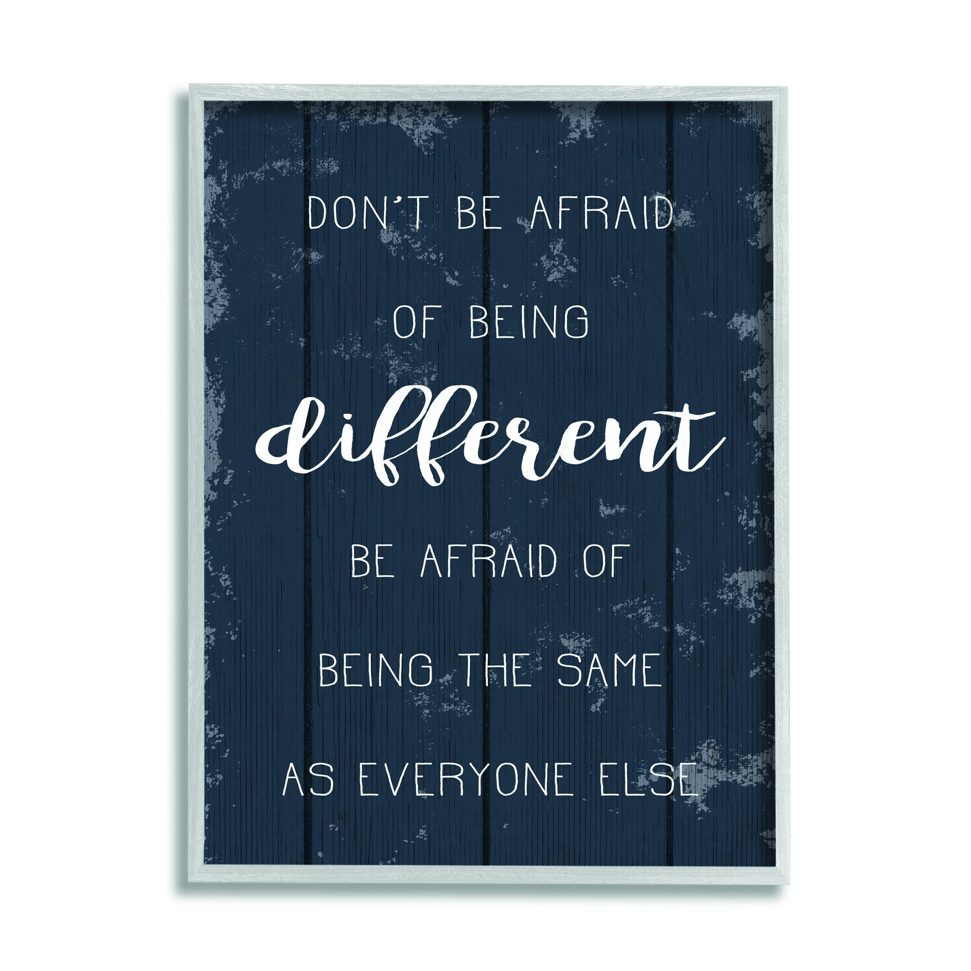 Stupell Industries Don't Be Afraid Blue Wood Texture Inspirational Word Design Framed Wall Art by Daphne Polselli