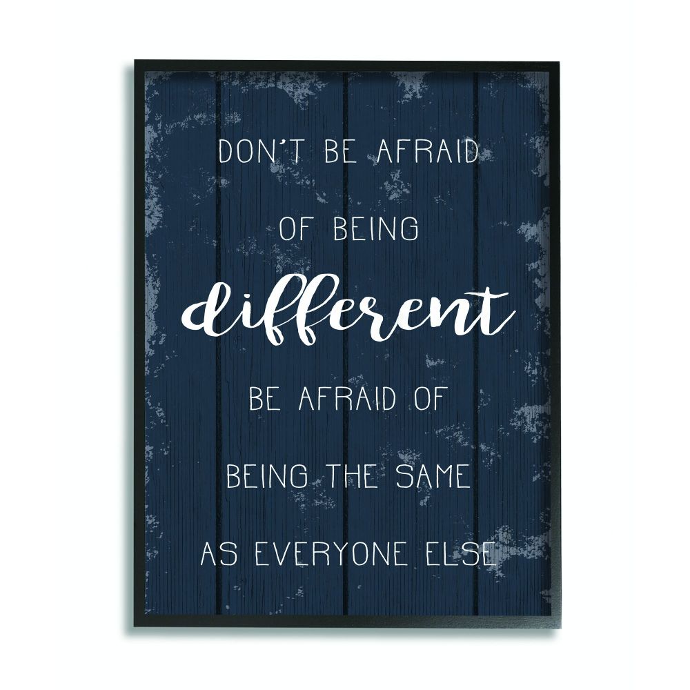 Stupell Industries Don't Be Afraid Blue Wood Texture Inspirational Word Design Framed Wall Art by Daphne Polselli