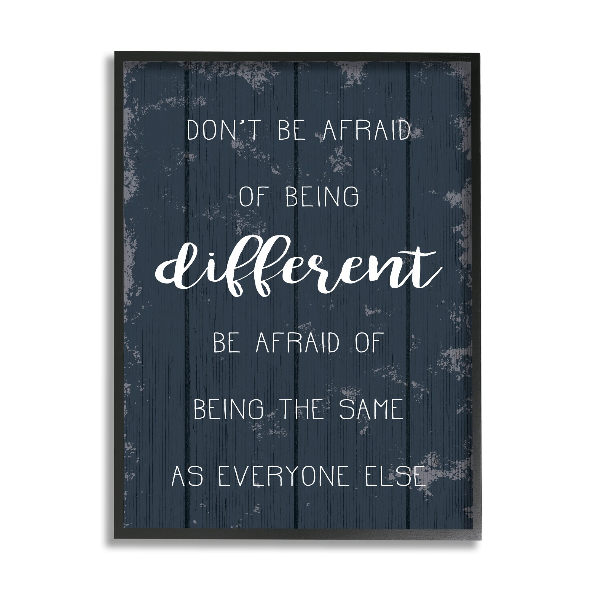 Stupell Industries Don't Be Afraid Blue Wood Texture Inspirational Word Design Framed Wall Art by Daphne Polselli