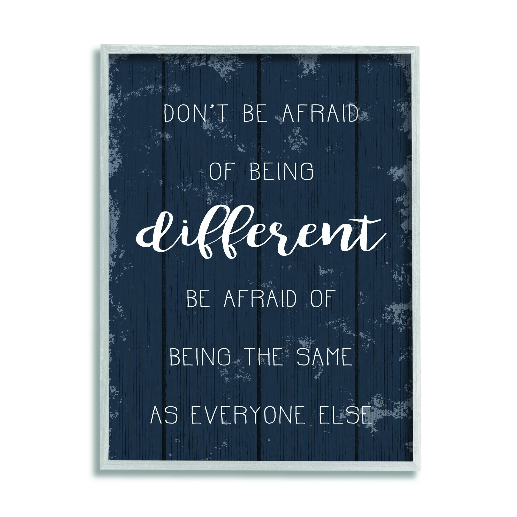 Stupell Industries Don't Be Afraid Blue Wood Texture Inspirational Word Design Framed Wall Art by Daphne Polselli