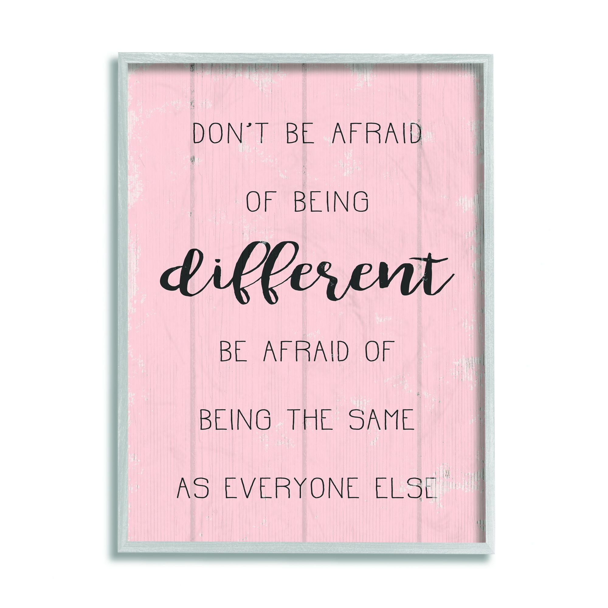 Stupell Industries Don't Be Afraid Pink Wood Texture Inspirational Word Design Framed Wall Art by Daphne Polselli