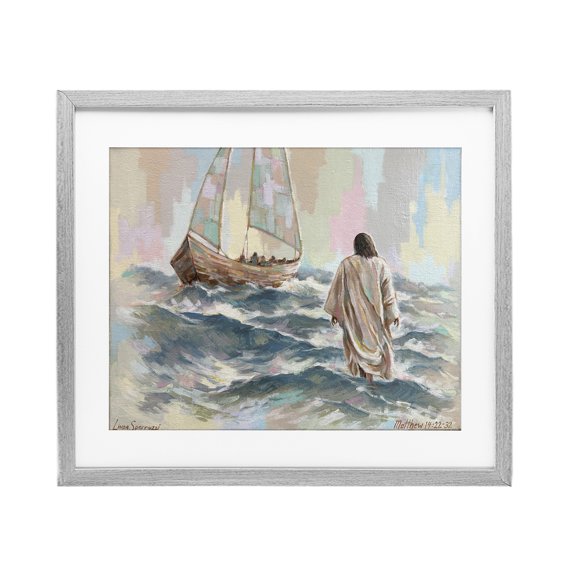 Stupell Industries Don't Be Afraid Spiritual Painting Gray Framed Print Under Glass design by Linda Sperruzzi, 13 x 16