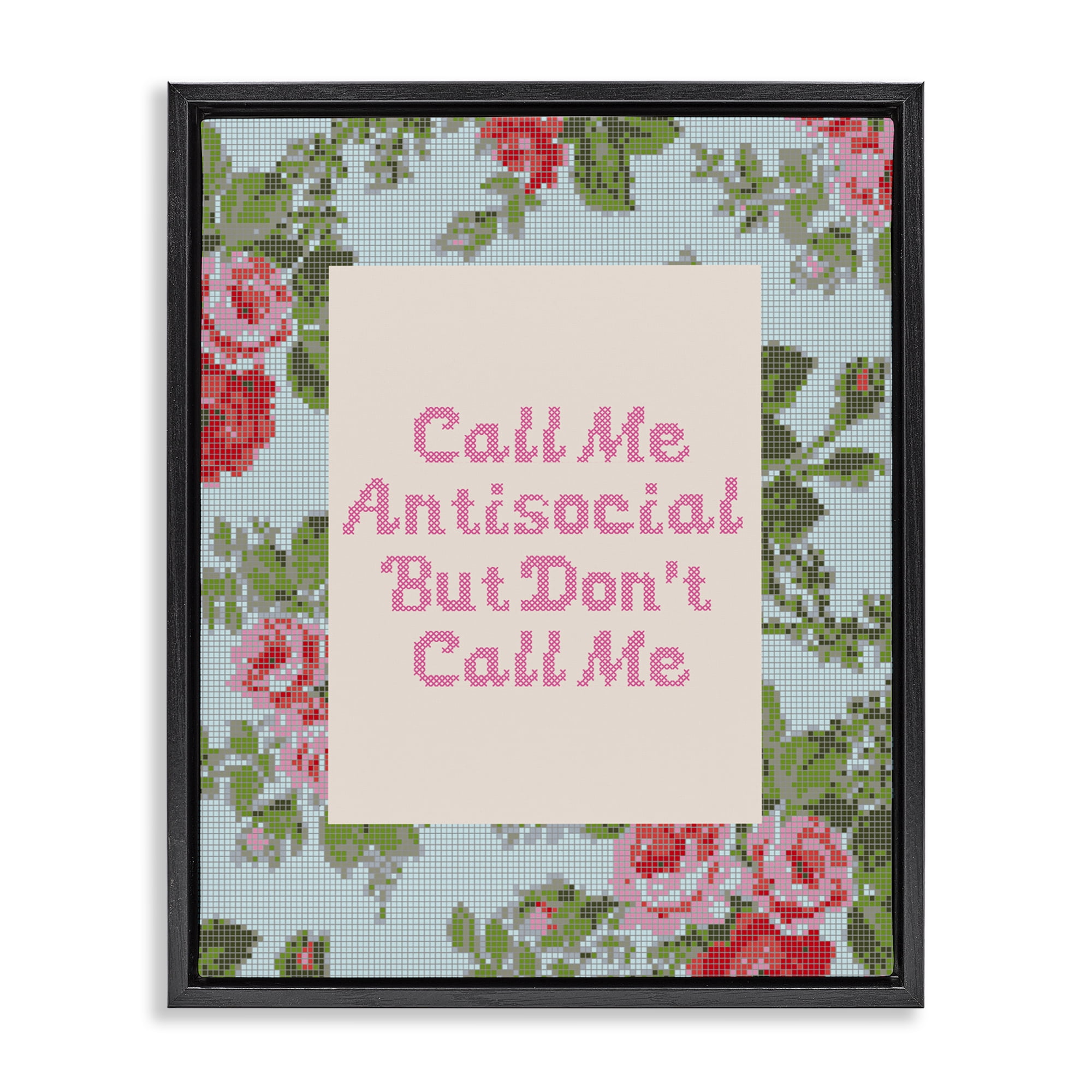 Stupell Industries Don't Call Me Vintage Florals Black Framed Floater Canvas Wall Art, design by Lil' Rue