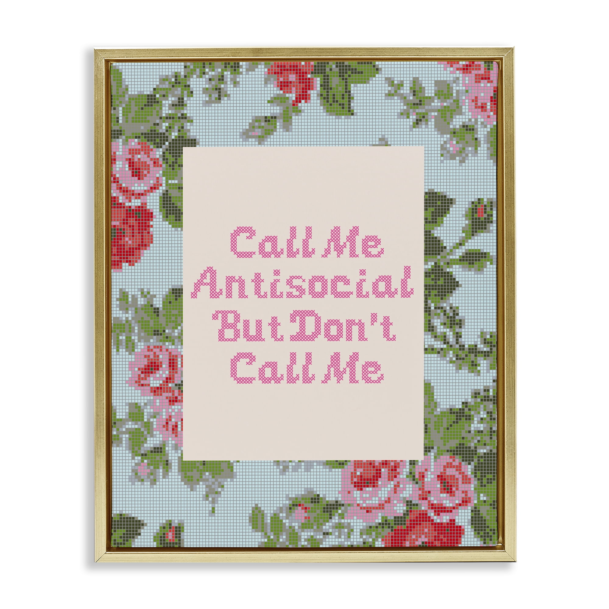 Stupell Industries Don't Call Me Vintage Florals Gold Framed Floater Canvas Wall Art, design by Lil' Rue