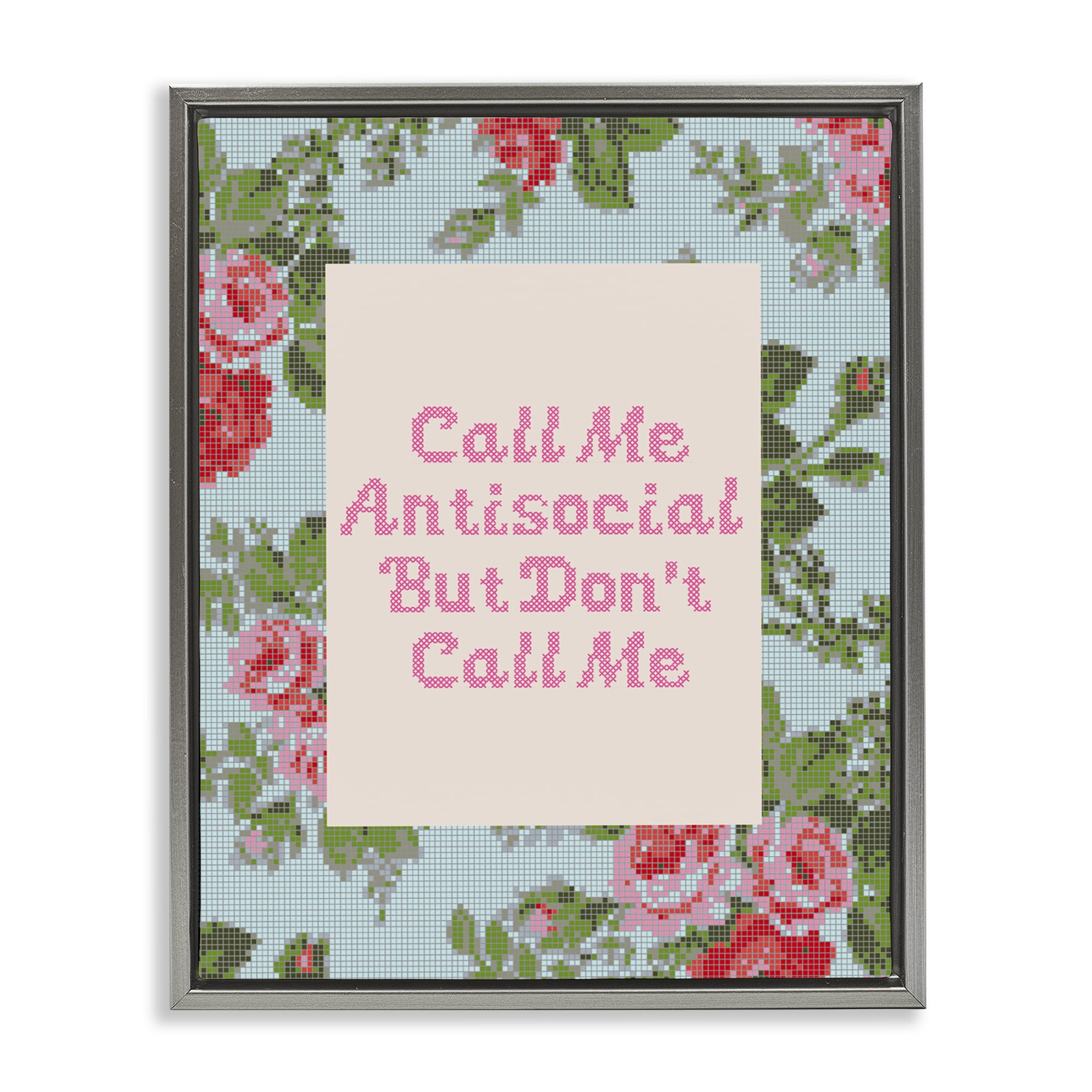 Stupell Industries Don't Call Me Vintage Florals Gray Framed Floater Canvas Wall Art, design by Lil' Rue