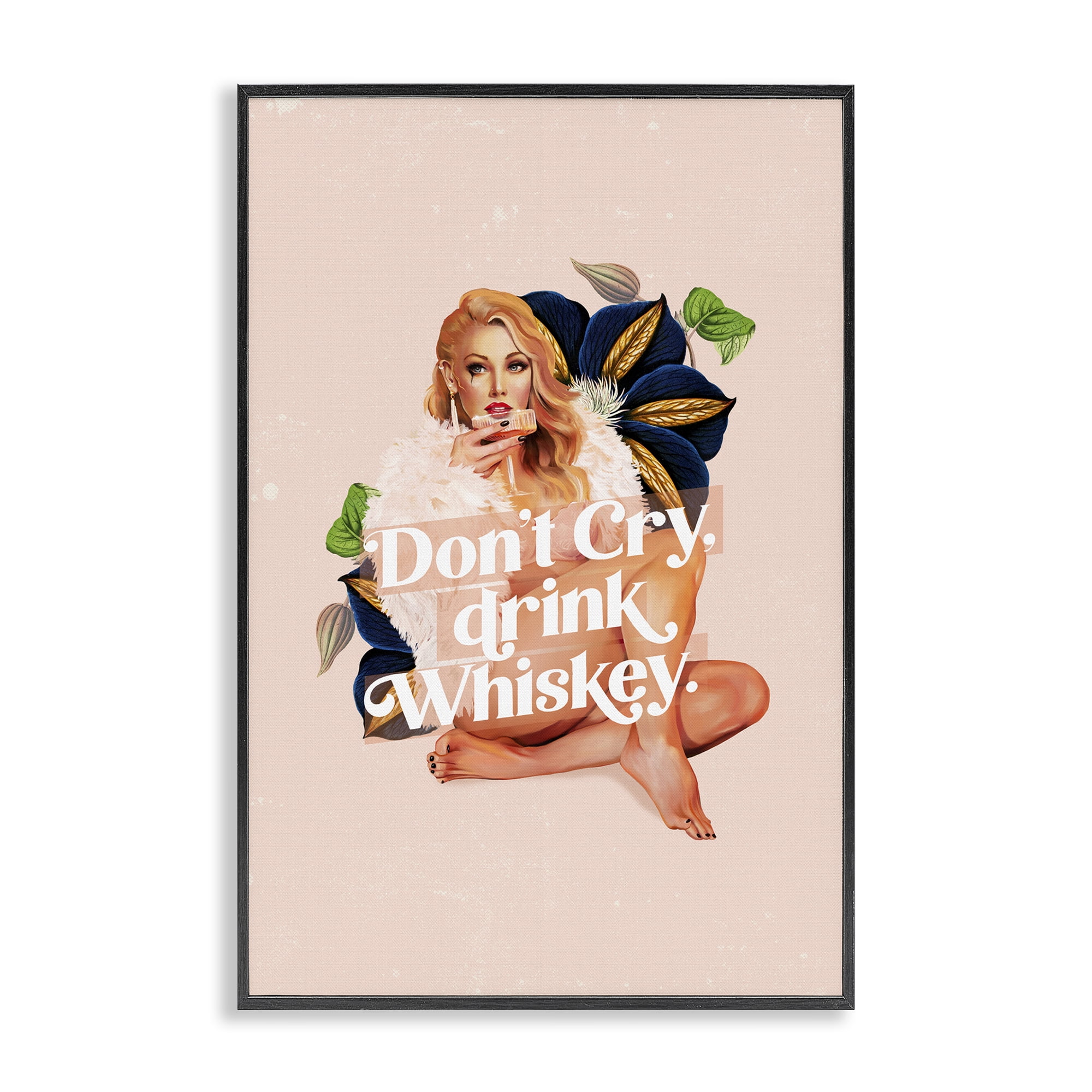 Stupell Industries Don't Cry Drink Whiskey People Painting Black Framed Art Print Wall Art, 20 x 30