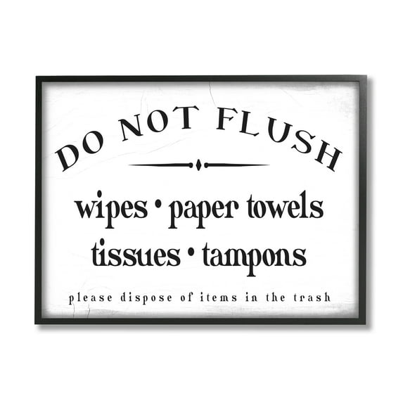Stupell Industries Don't Flush Disposable Garbage Items Bathroom Sign Black Framed by Daphne Polselli