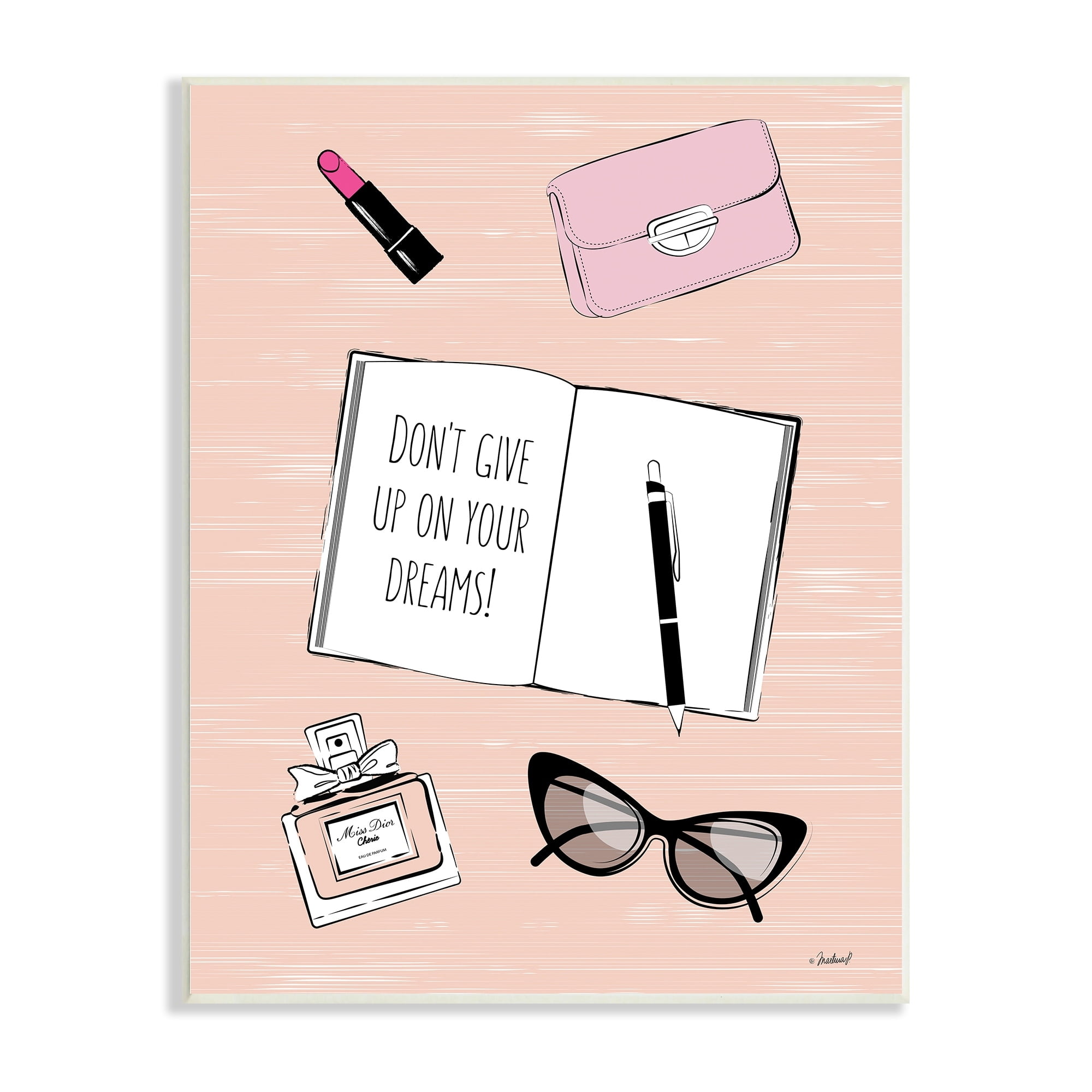 Stupell Industries Don't Give Up Dreams Assorted Fashion Apparel Cosmetics,13 x 19, Design by Martina Pavlova