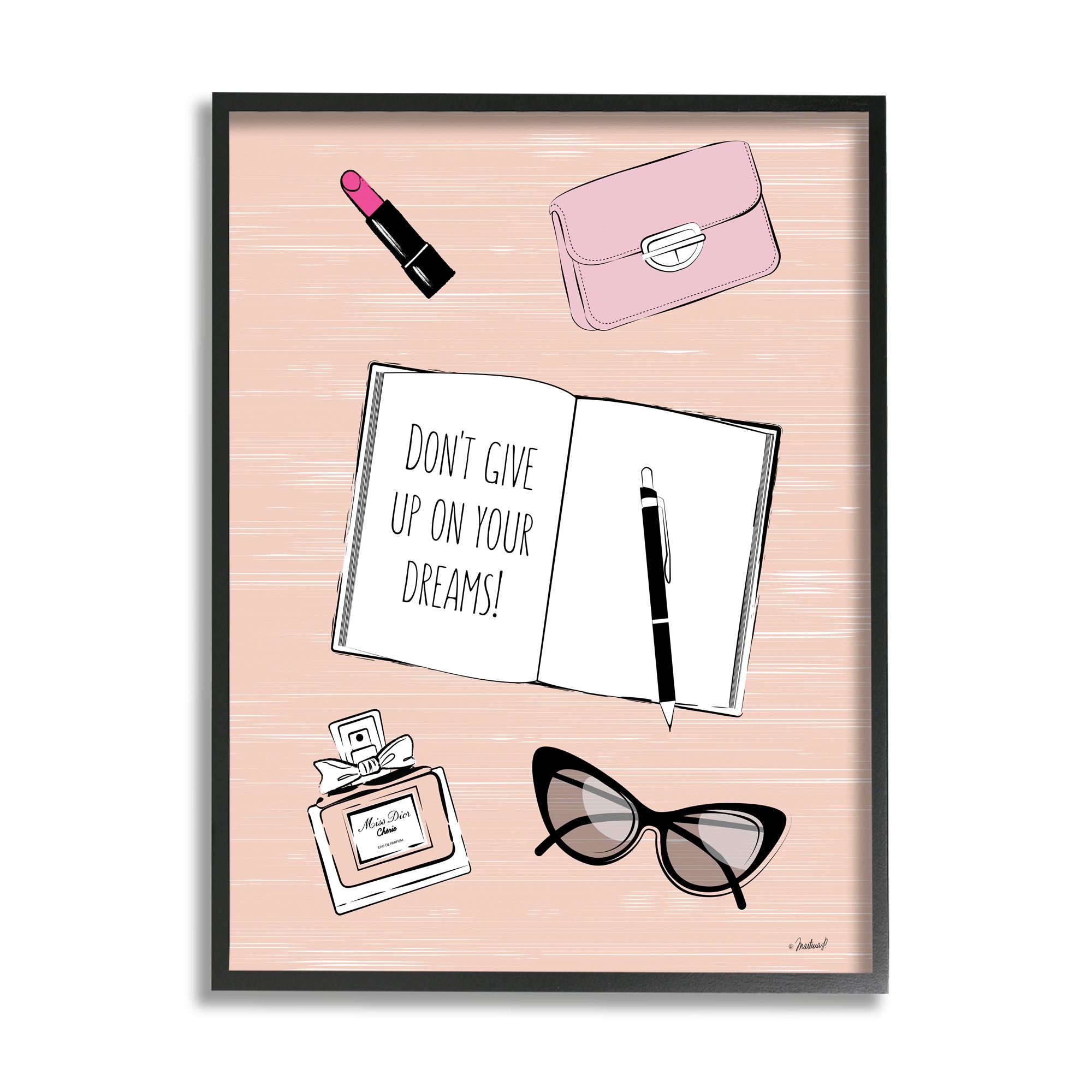 Stupell Industries Don't Give Up Dreams Assorted Fashion Apparel Cosmetics,16 x 20, Design by Martina Pavlova