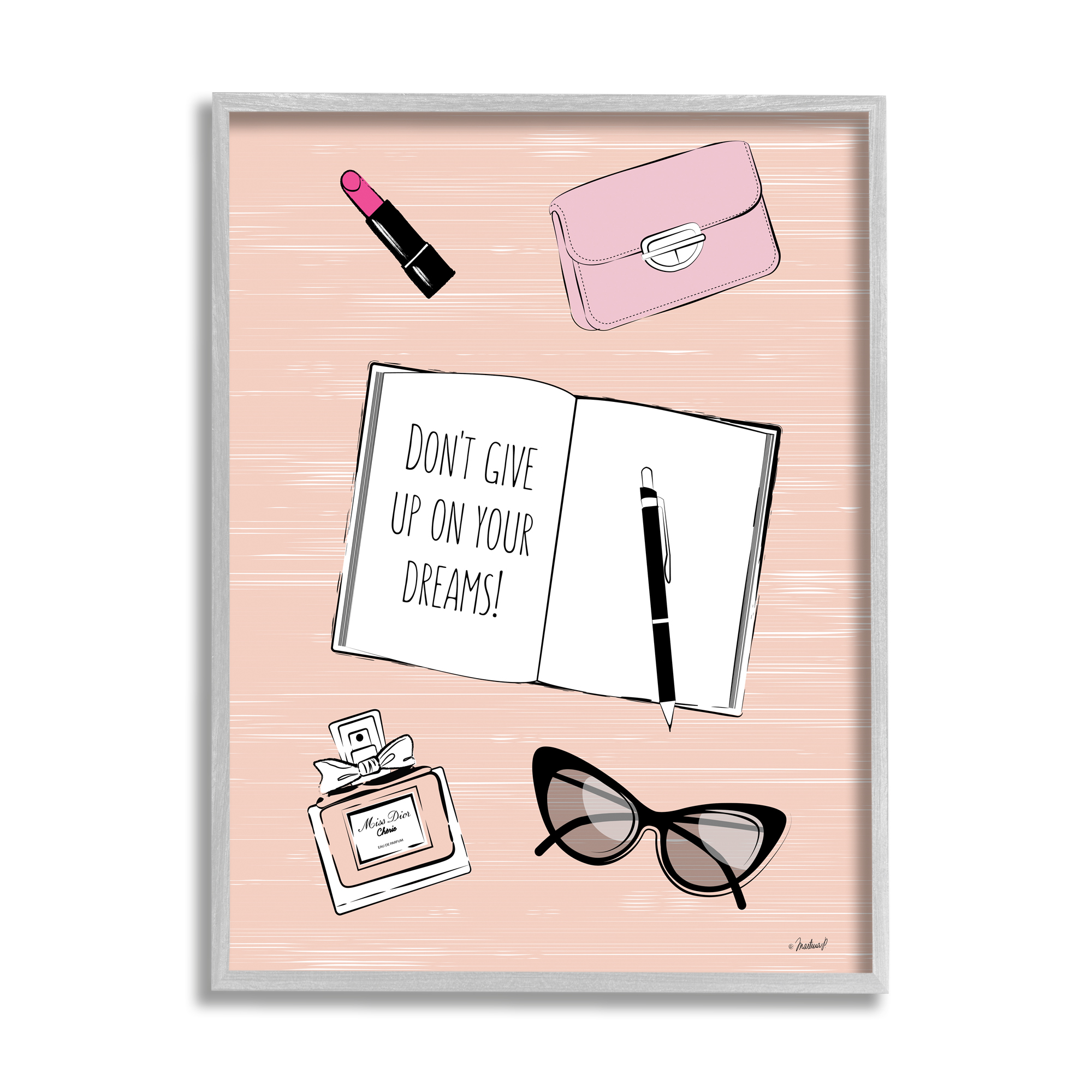 Stupell Industries Don't Give Up Dreams Assorted Fashion Apparel Cosmetics,16 x 20, Design by Martina Pavlova
