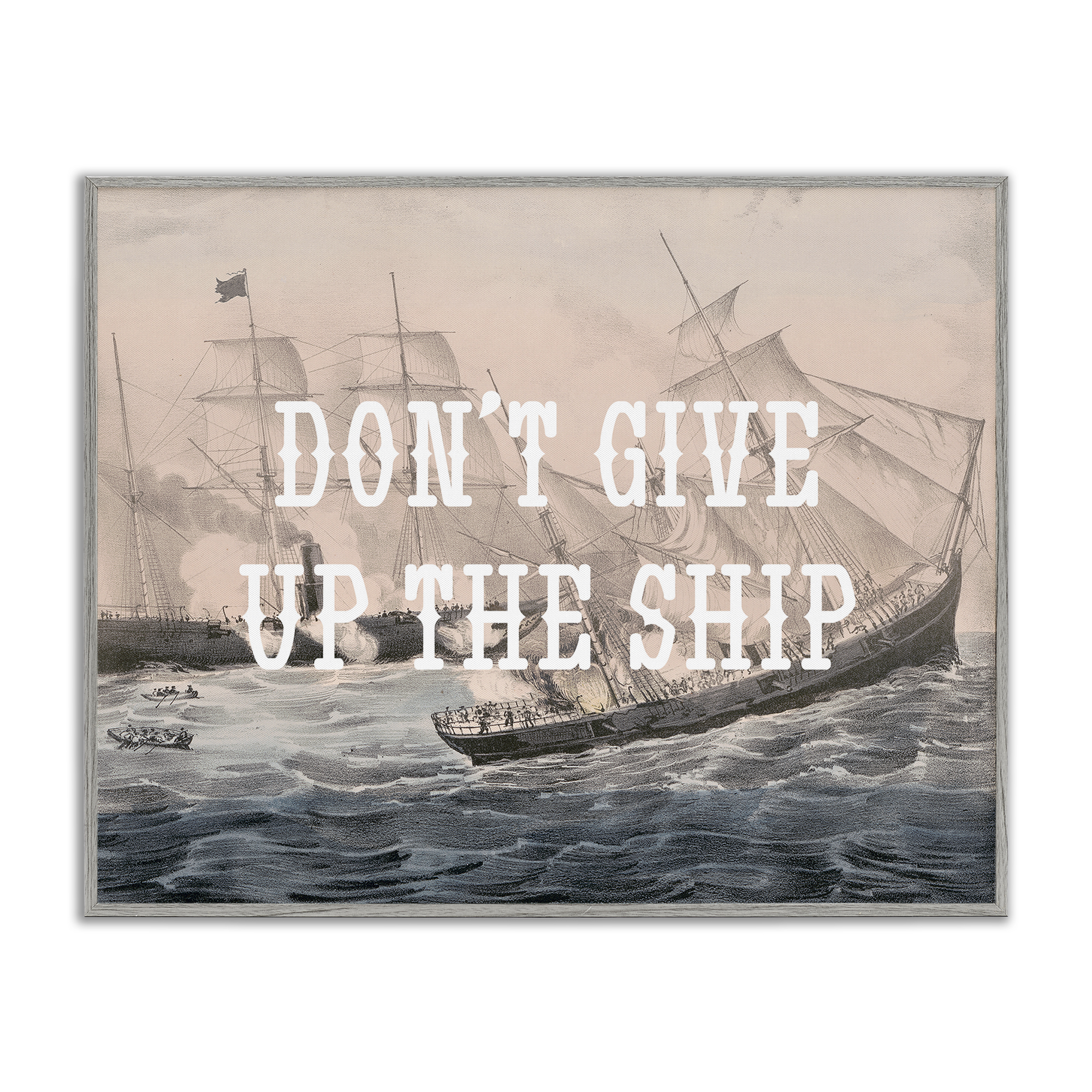 Stupell Industries Don't Give Up Ship Nautical & Beach Painting Gray Framed Art Print Wall Art, 14 x 11