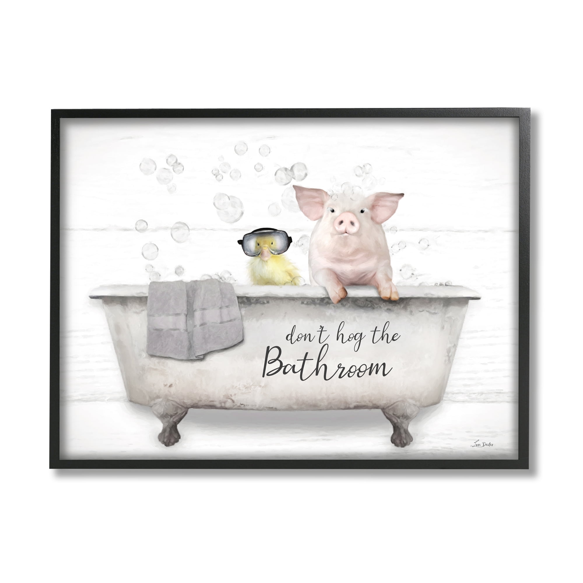 Stupell Industries Don't Hog Bathroom Animals & Insects Painting Black Framed Art Print Wall Art, 14 x 11