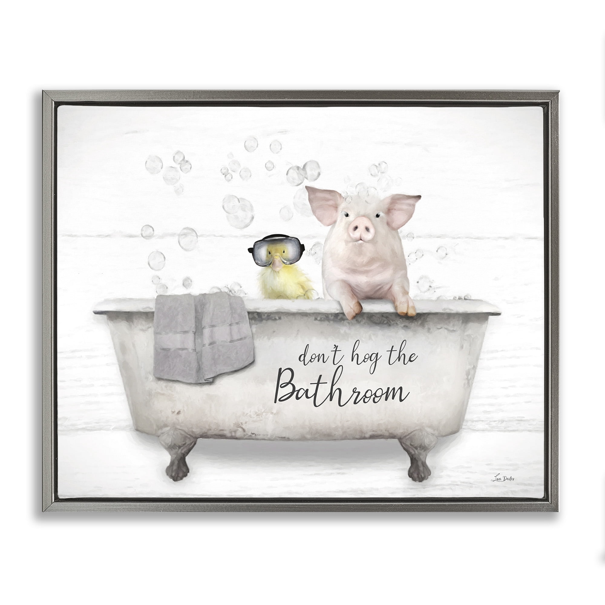 Stupell Industries Don't Hog Bathroom Animals & Insects Painting Gray Floater Framed Canvas Art Print Wall Art, 31 x 25