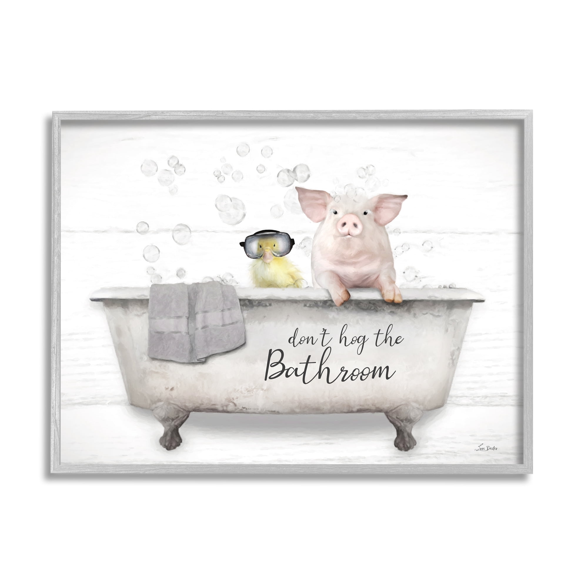 Stupell Industries Don't Hog Bathroom Animals & Insects Painting Gray Framed Art Print Wall Art, 14 x 11