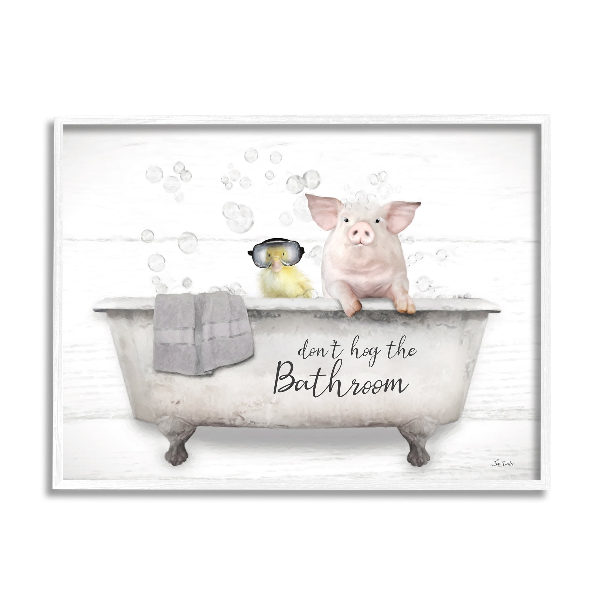 Stupell Industries Don't Hog Bathroom Animals & Insects Painting White Framed Art Print Wall Art, 14 x 11