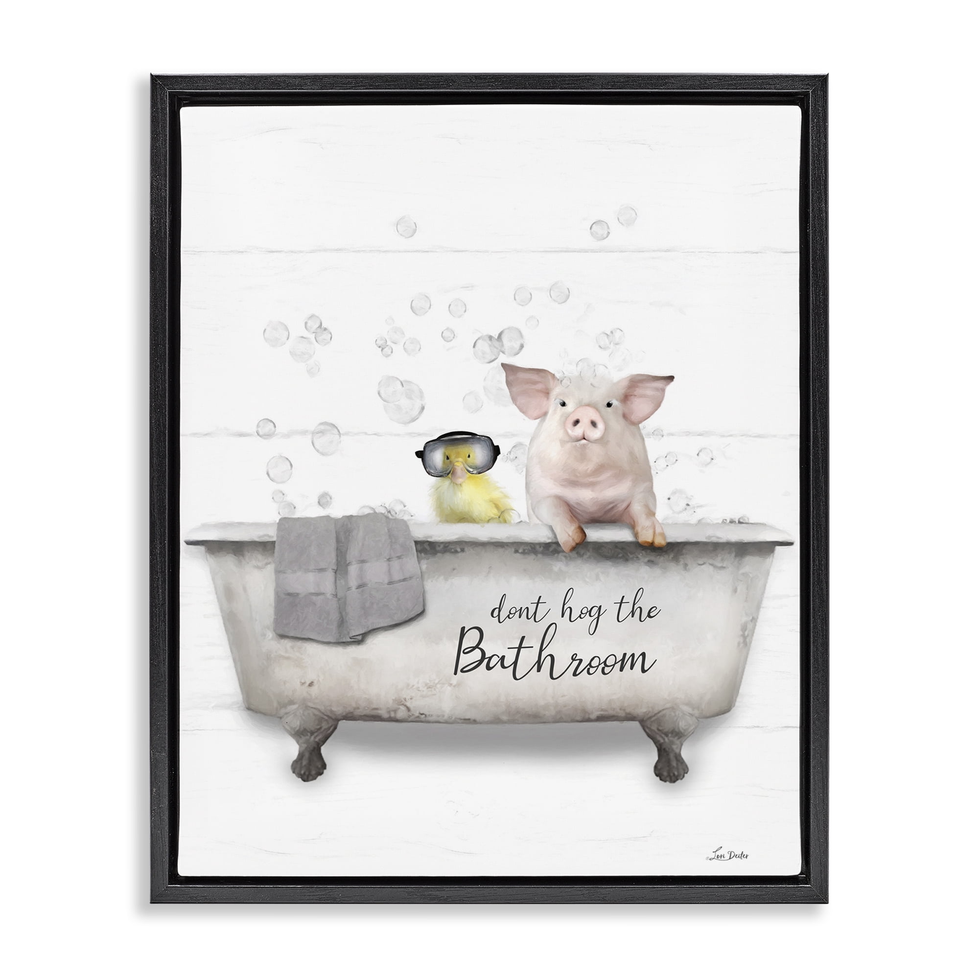 Stupell Industries Don't Hog Bathroom Typography Painting Black Floater Framed Canvas Art Print Wall Art, 17 x 21