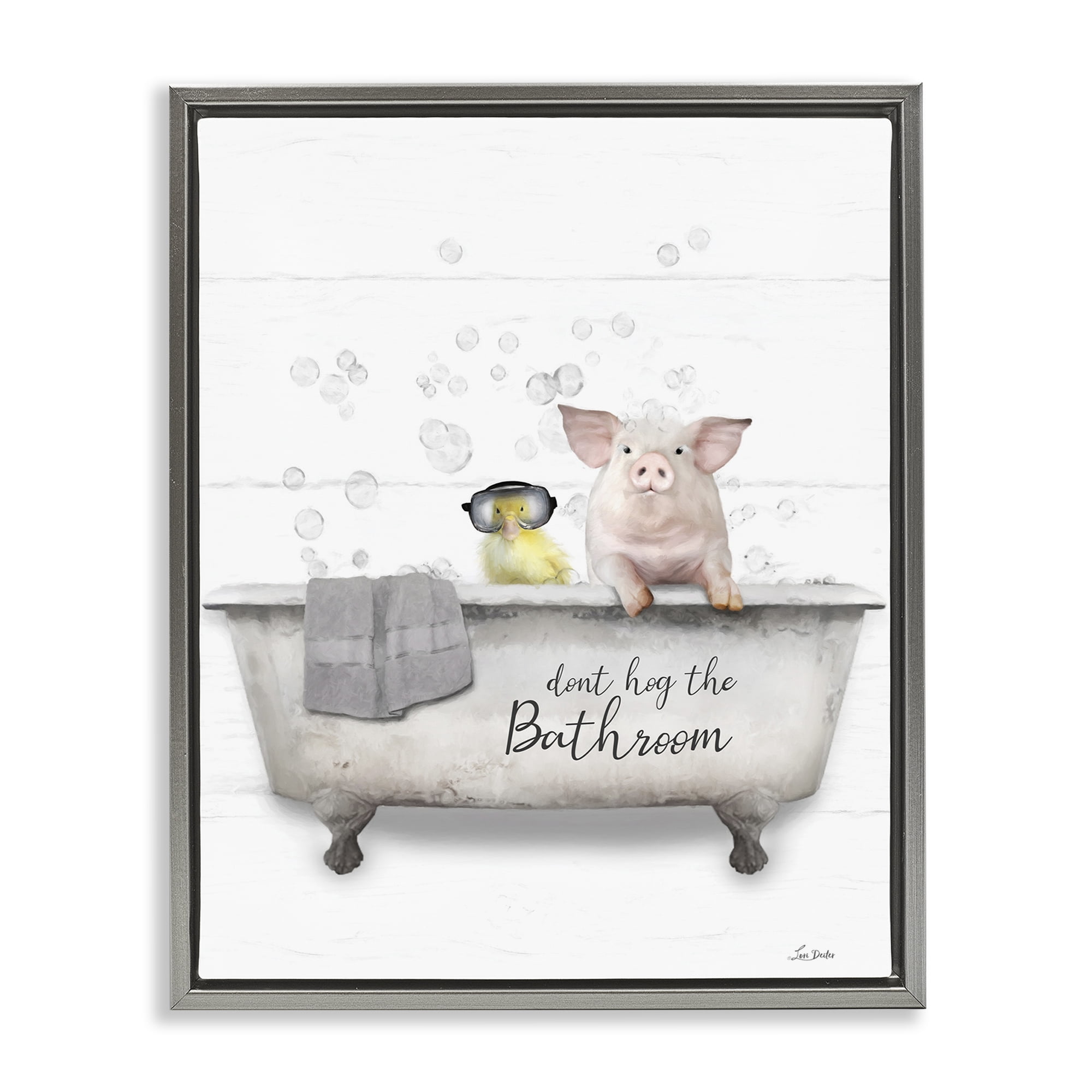 Stupell Industries Don't Hog Bathroom Typography Painting Gray Floater Framed Canvas Art Print Wall Art, 17 x 21