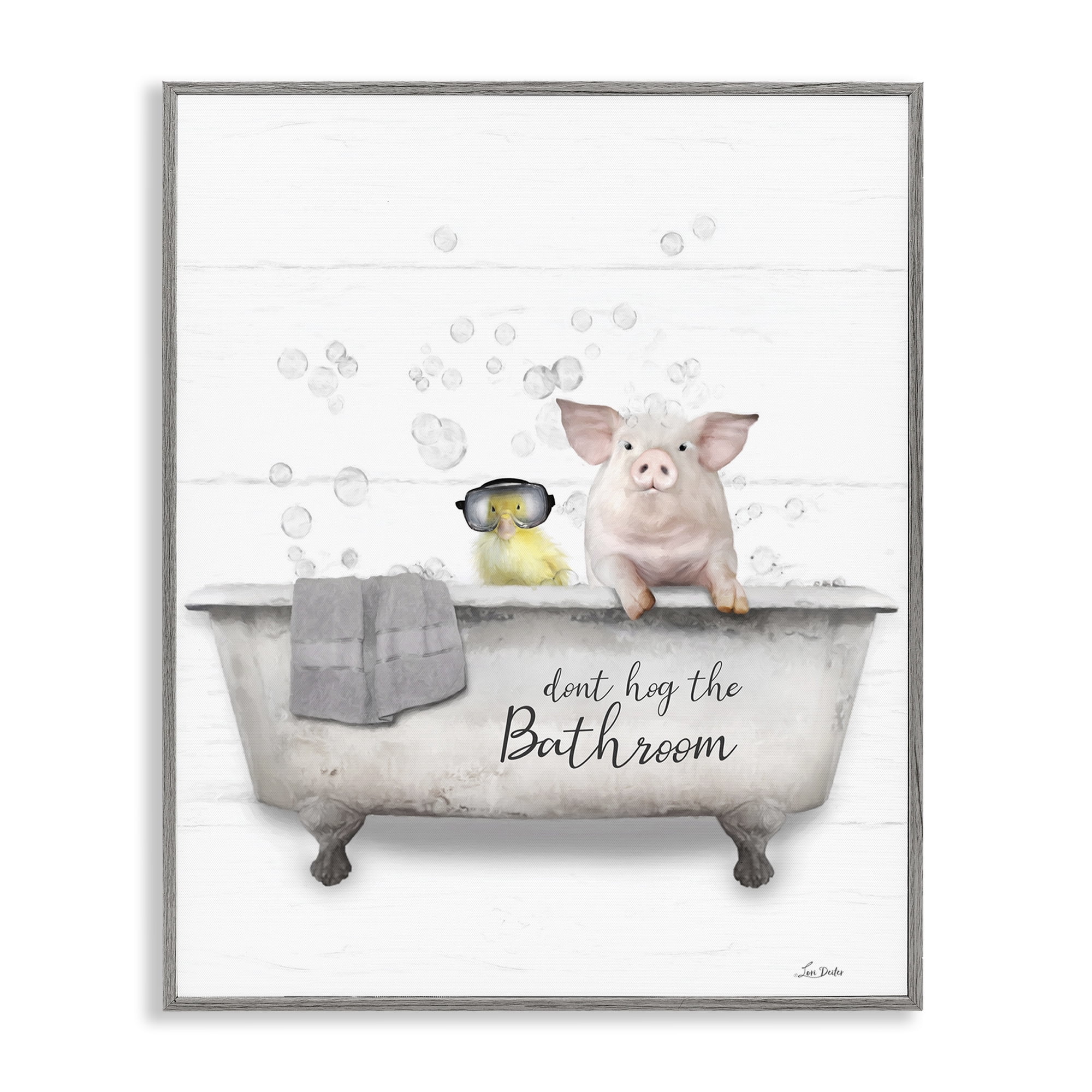 Stupell Industries Don't Hog Bathroom Typography Painting Gray Framed Art Print Wall Art, 24 x 30